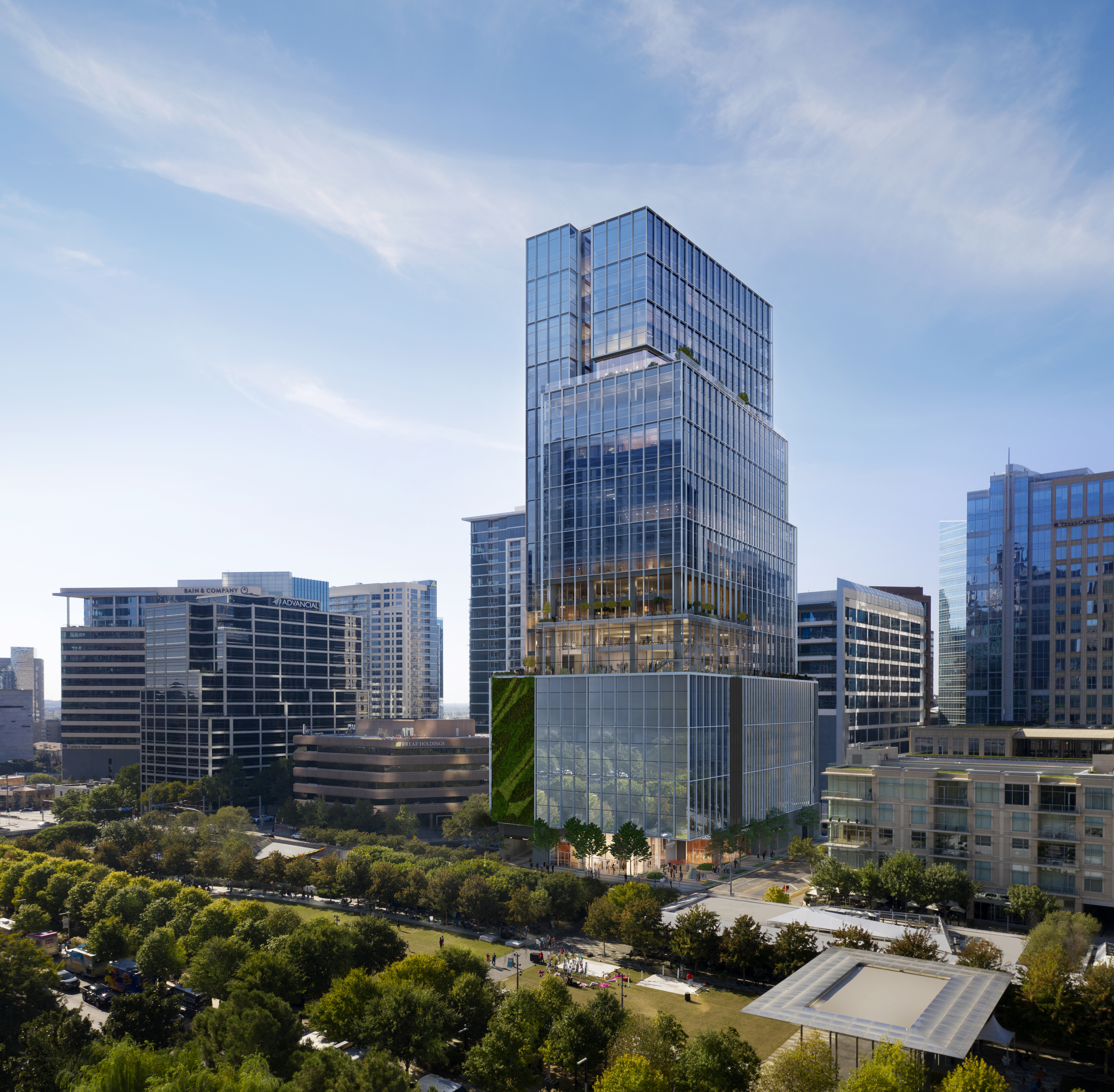 With a ceremonial groundbreaking held Thursday afternoon, work has begun on Bank of America Tower at Parkside, a 30-story, 500,000-square-foot office tower alongside Klyde Warren Park in Uptown Dallas. (Kohn Pedersen Fox)