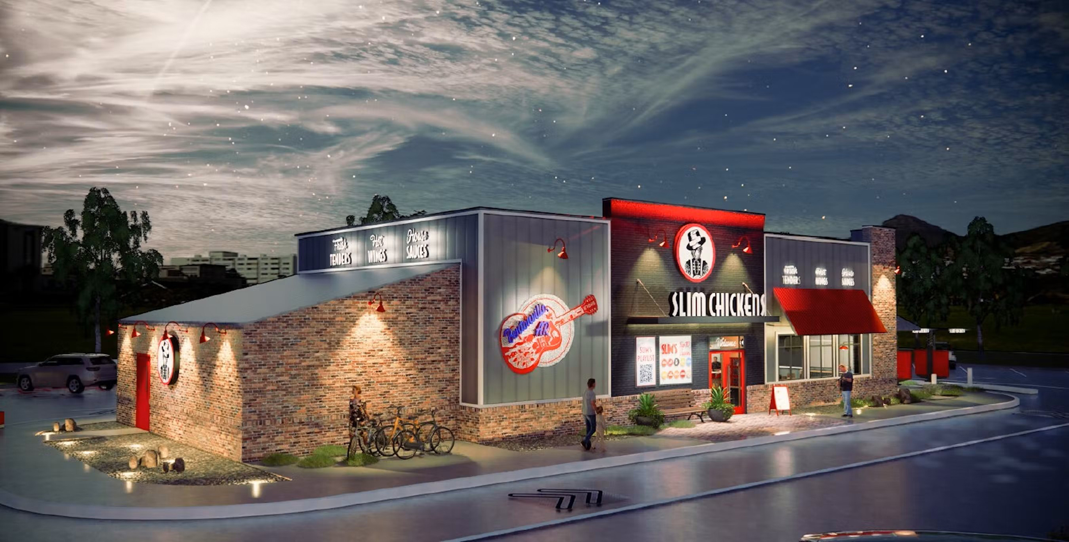A Slim Chickens restaurant is part of a development in Glendale, Arizona, that is beginning construction. (Thompson Thrift)
