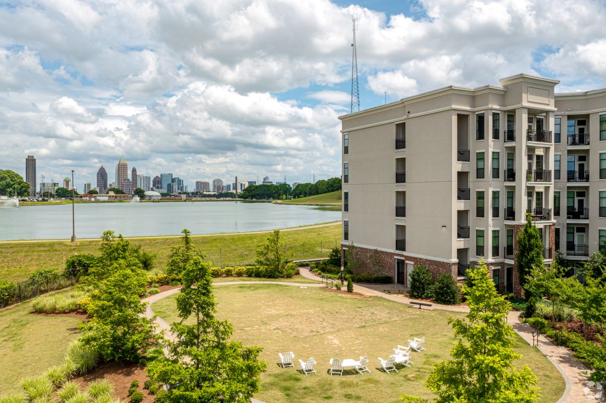 The Mill at Westside overlooking downtown Atlanta was completed in 2017 and acquired by Mesa Capital Partners this month as part of a trio of deals. (CoStar)