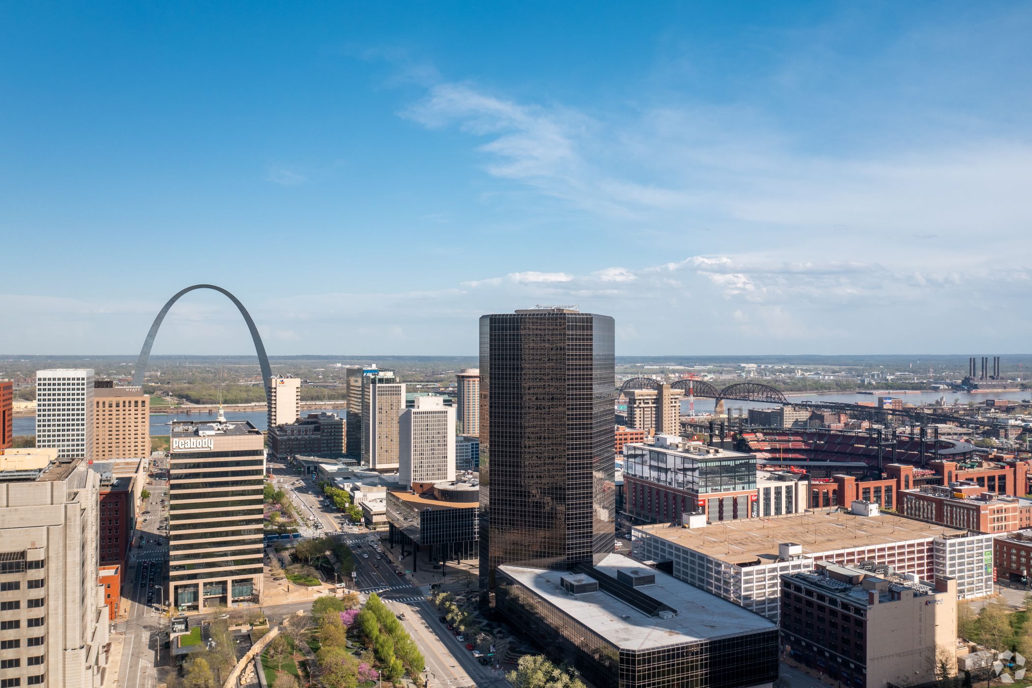 The occupancy rate at the Bank of America Plaza tower in downtown St. Louis has fallen by nearly half over the past several years. (CoStar) 