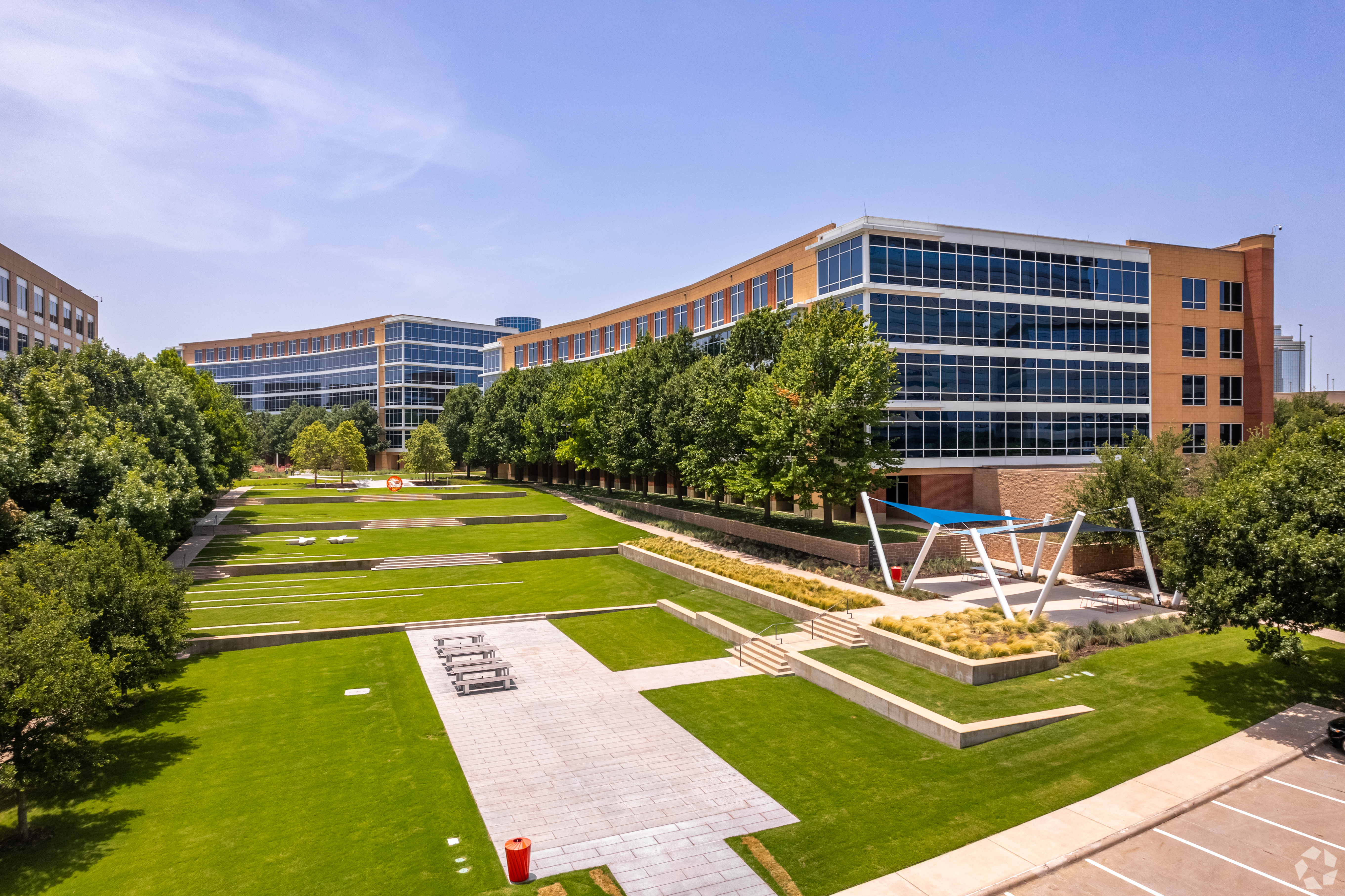 The four-building office campus, called Galatyn Commons, is seeking new office tenants for the first time in two years with building renovations underway. (CoStar)