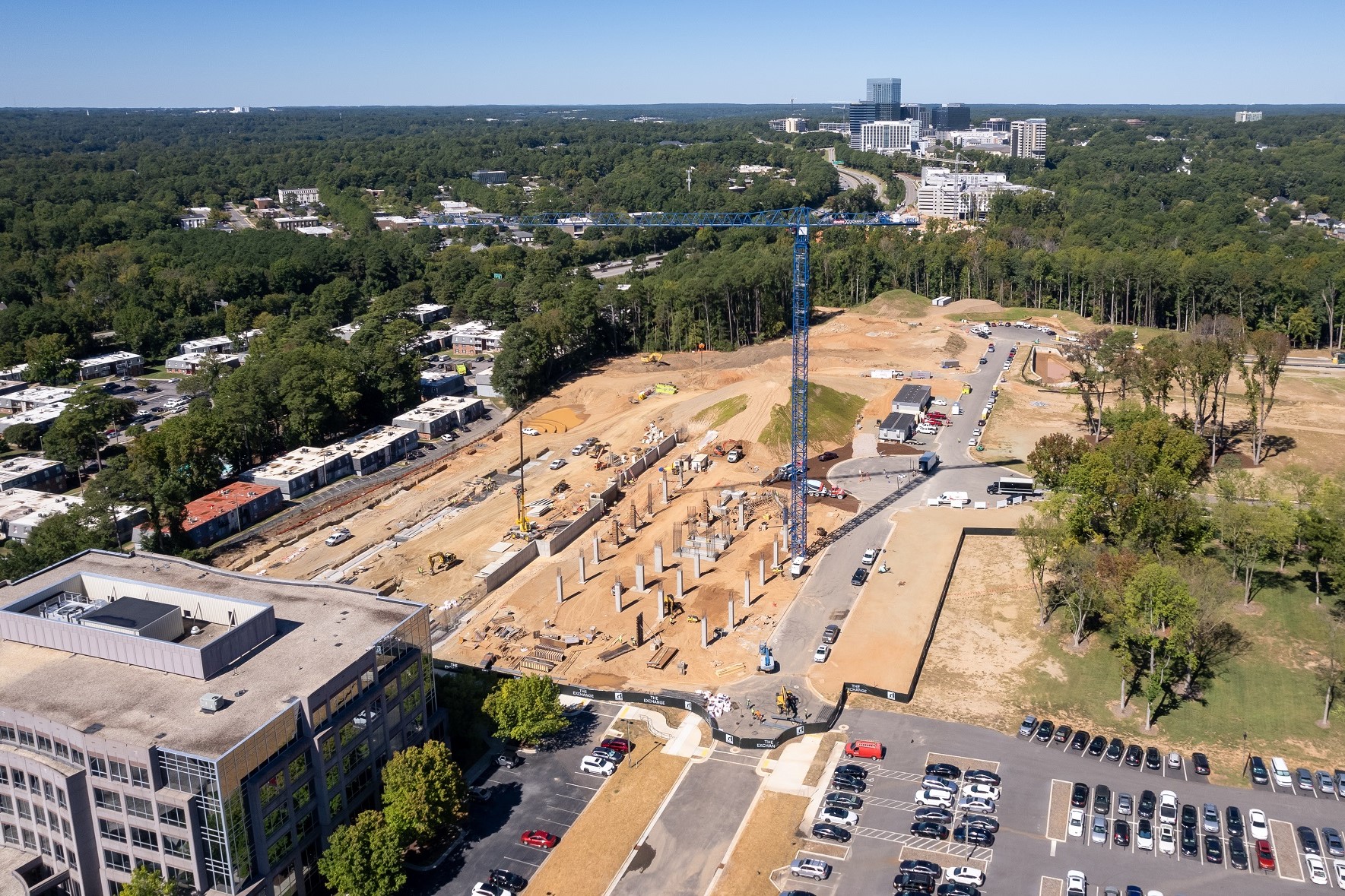 Dewitt Carolinas is building a 12-story office tower at the Exchange mixed-use development in suburban Raleigh, North Carolina. (Lawrence Hiatt/CoStar)