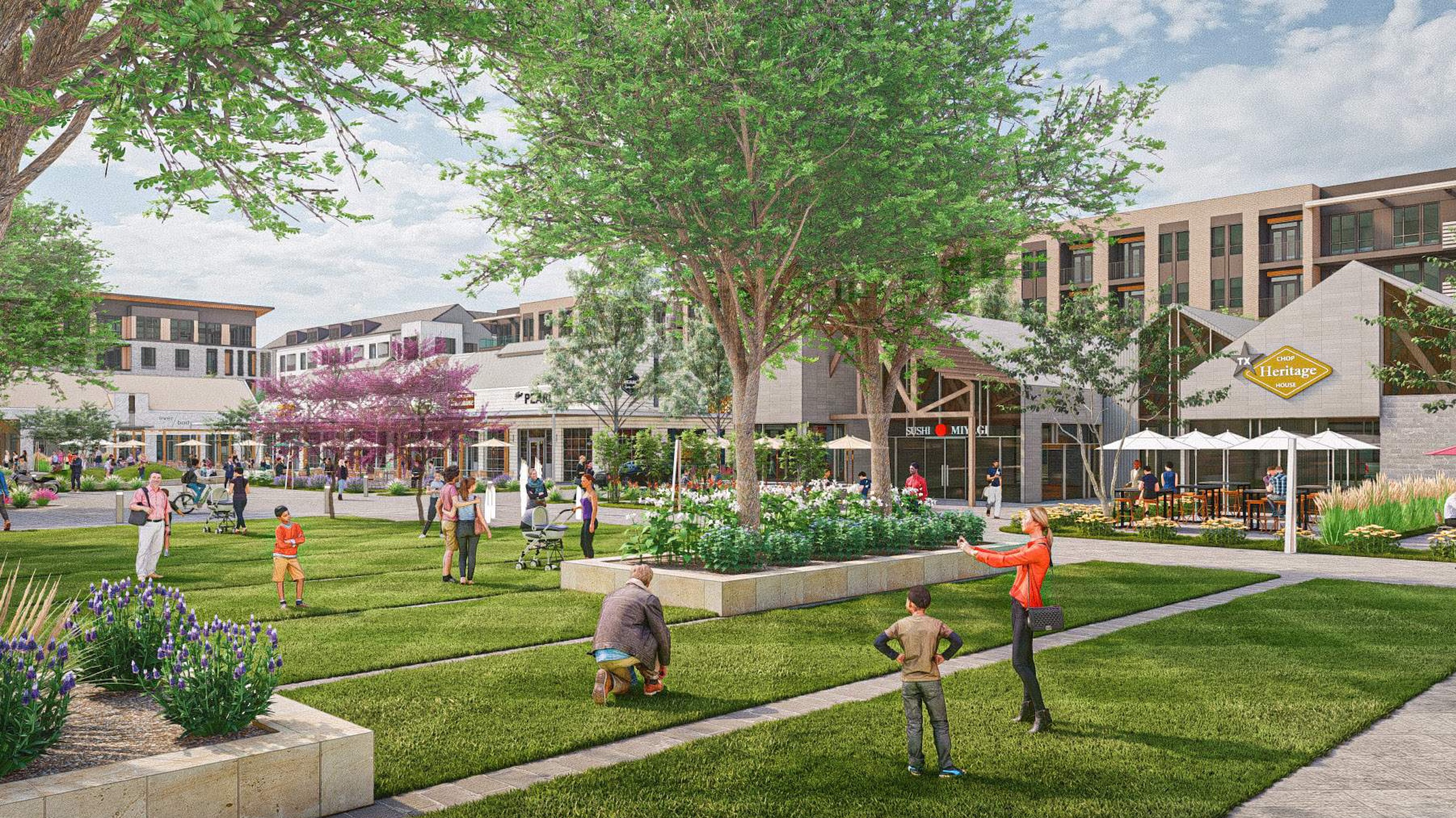 Long Branch is designed to bring an urban-like mixed-use destination to a Dallas suburb with about six acres of green space. (Creation)