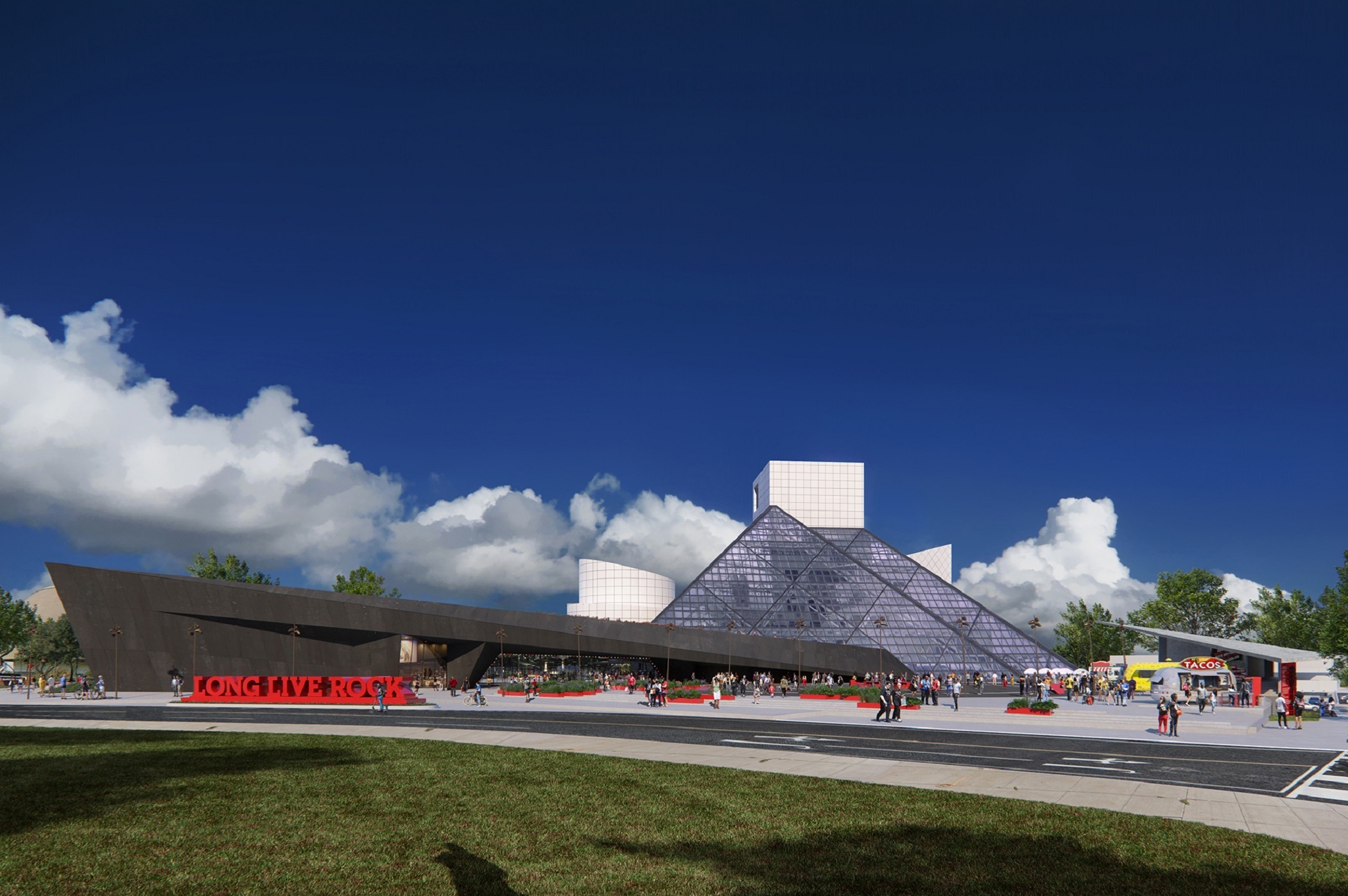 Architects at PAU designed the annex for the Rock & Roll Hall of Fame to blend with I.M. Pei's original glass pyramid and other design features. (PAU)