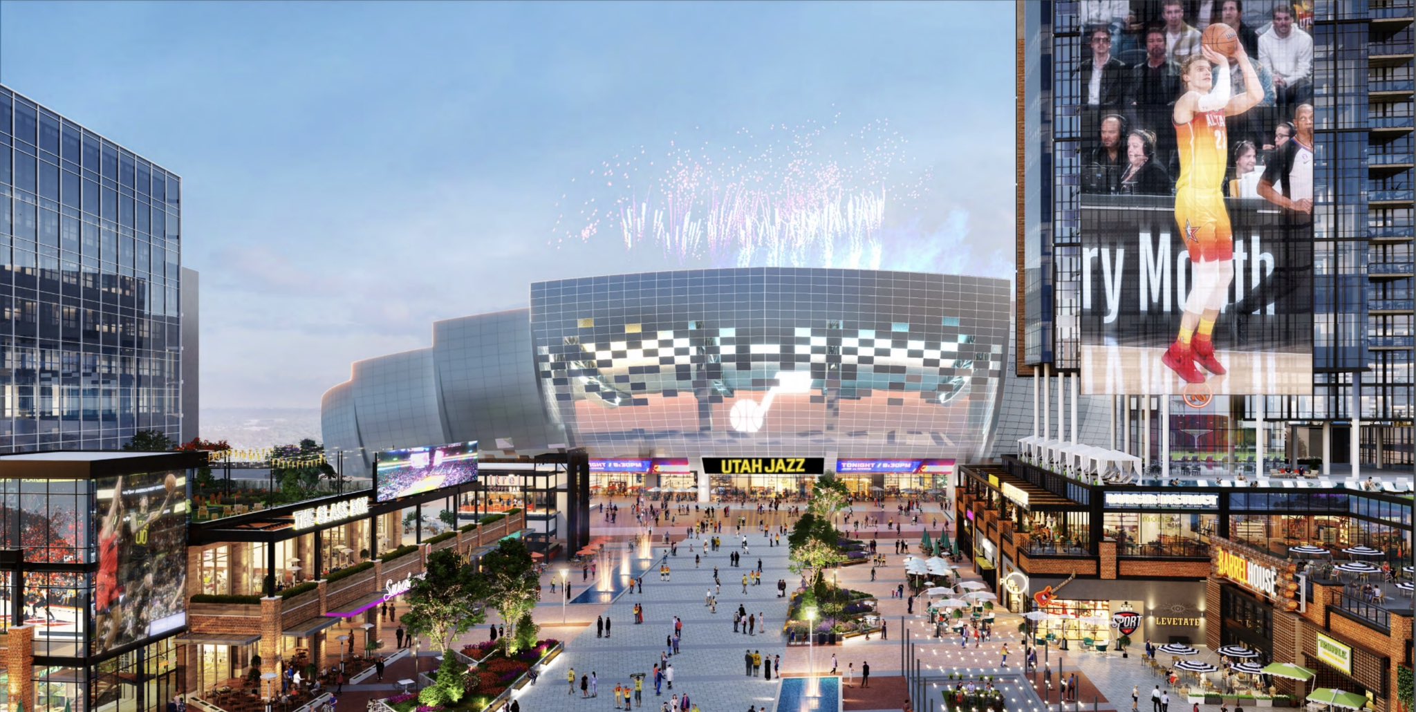 Utah Jazz owner Ryan Smith, who is buying the NHL team now known as the Phoenix Coyotes, has proposed a mixed-use sports and entertainment district for downtown Salt Lake City. (Smith Entertainment Group)