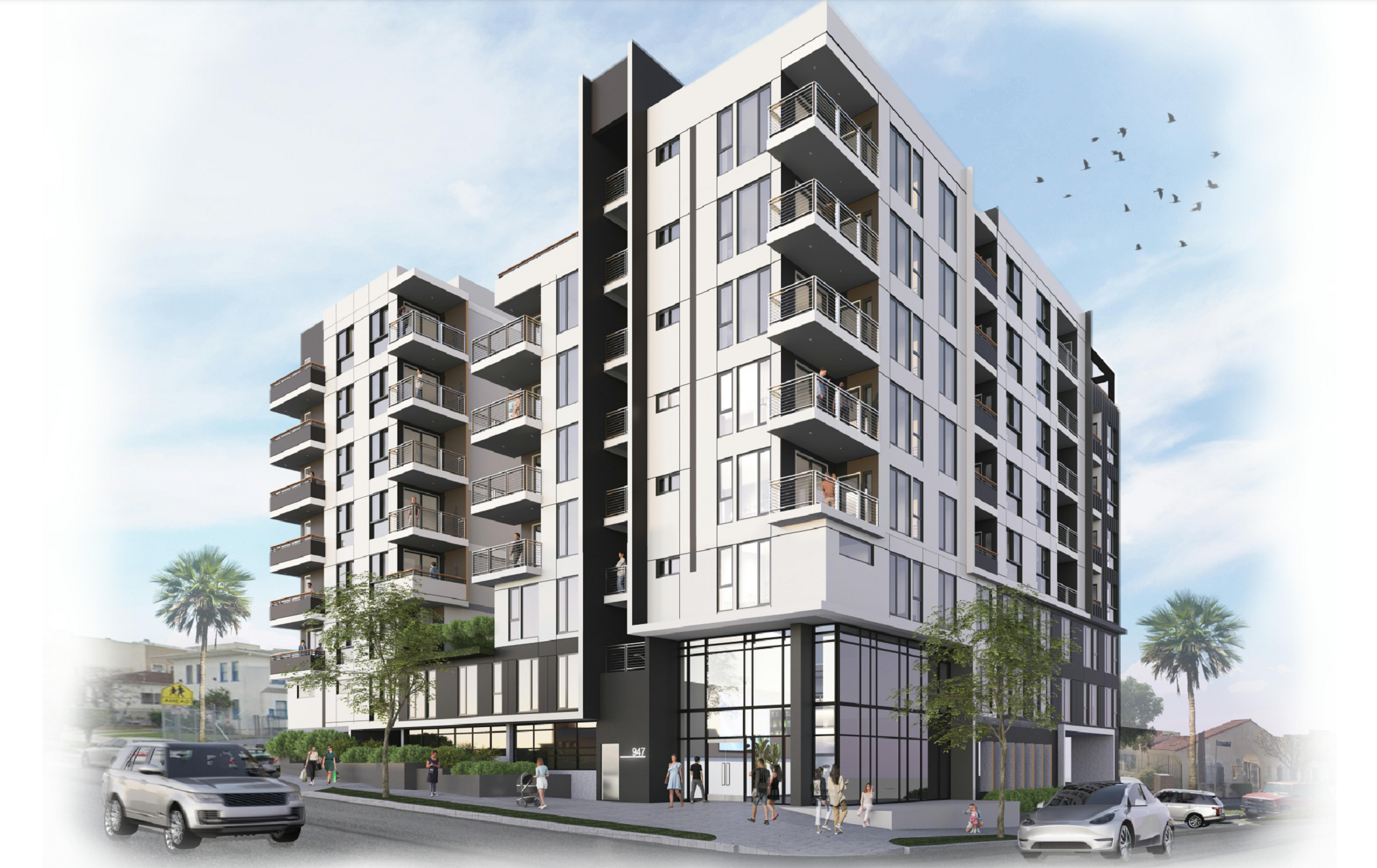 An eight-story apartment project has been proposed at 951 S. Berendo St. in Los Angeles. (CoStar)