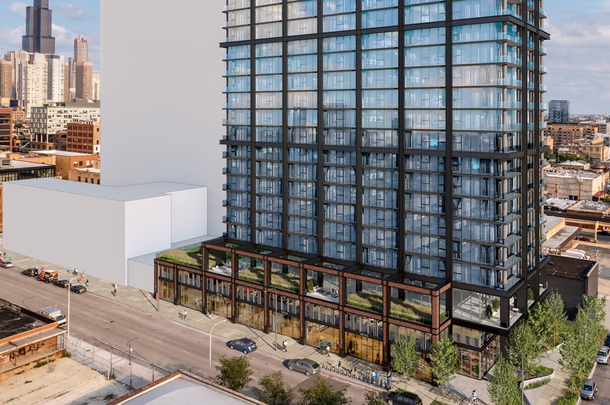 Sterling Bay expects to complete the 225 North Elizabeth apartment tower in the booming Fulton Market in 2024. (CoStar)