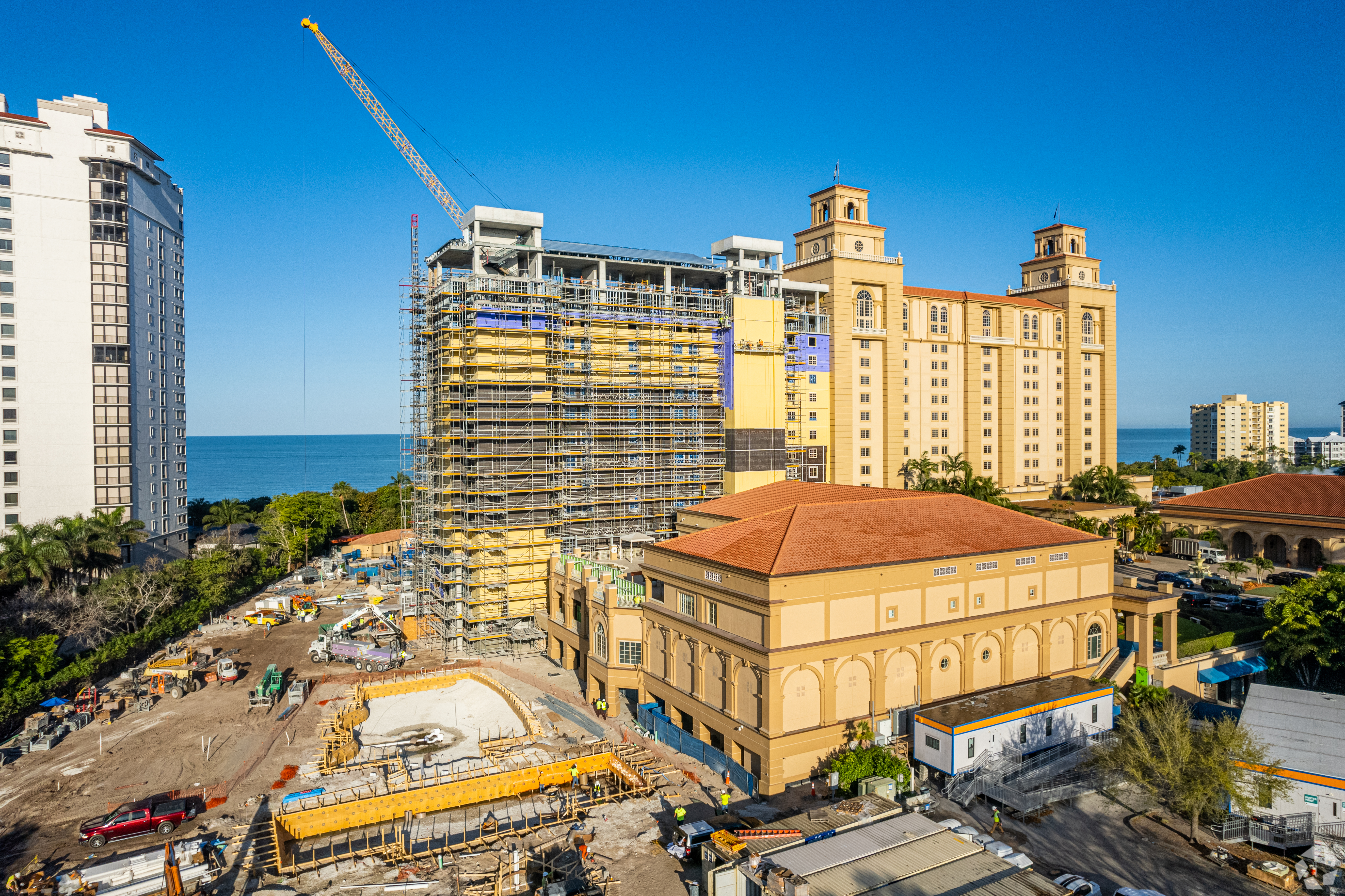 The Ritz-Carlton Naples, with the  Vanderbilt Tower under construction. (CoStar)