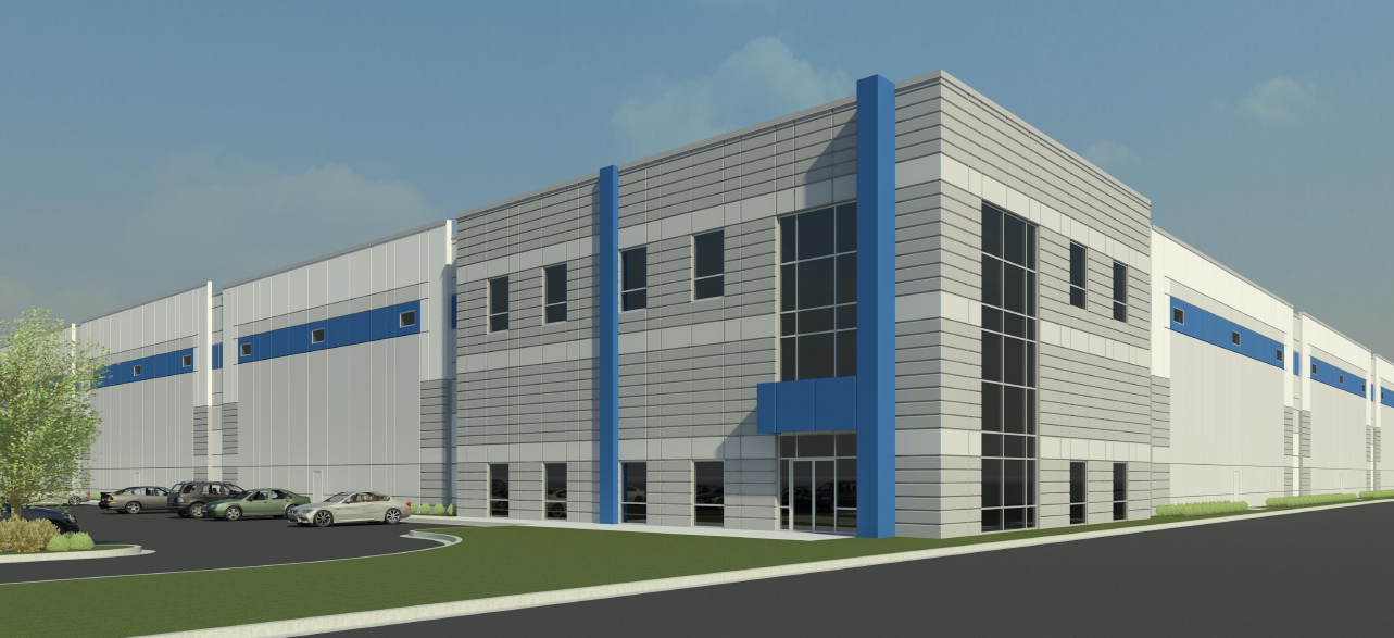 Rendering of Building A at Garden State Logistics Park in Pennsville, Salem County, a 1.2 million-square-foot distribution center that's nearing completion. (CoStar) 