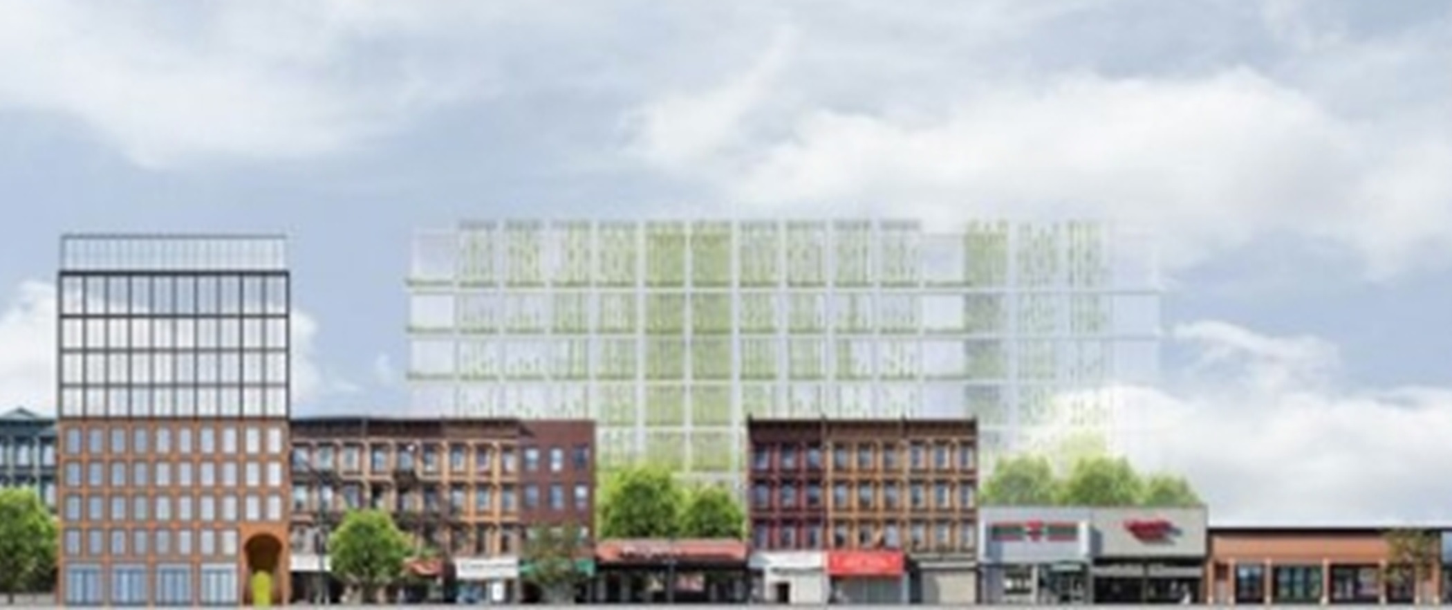 This rendering shows how the development at 12 Halsey St. would rise among other properties in the neighborhood. Thirty percent of the unit mix of the development is expected to be affordable housing. (CoStar)
