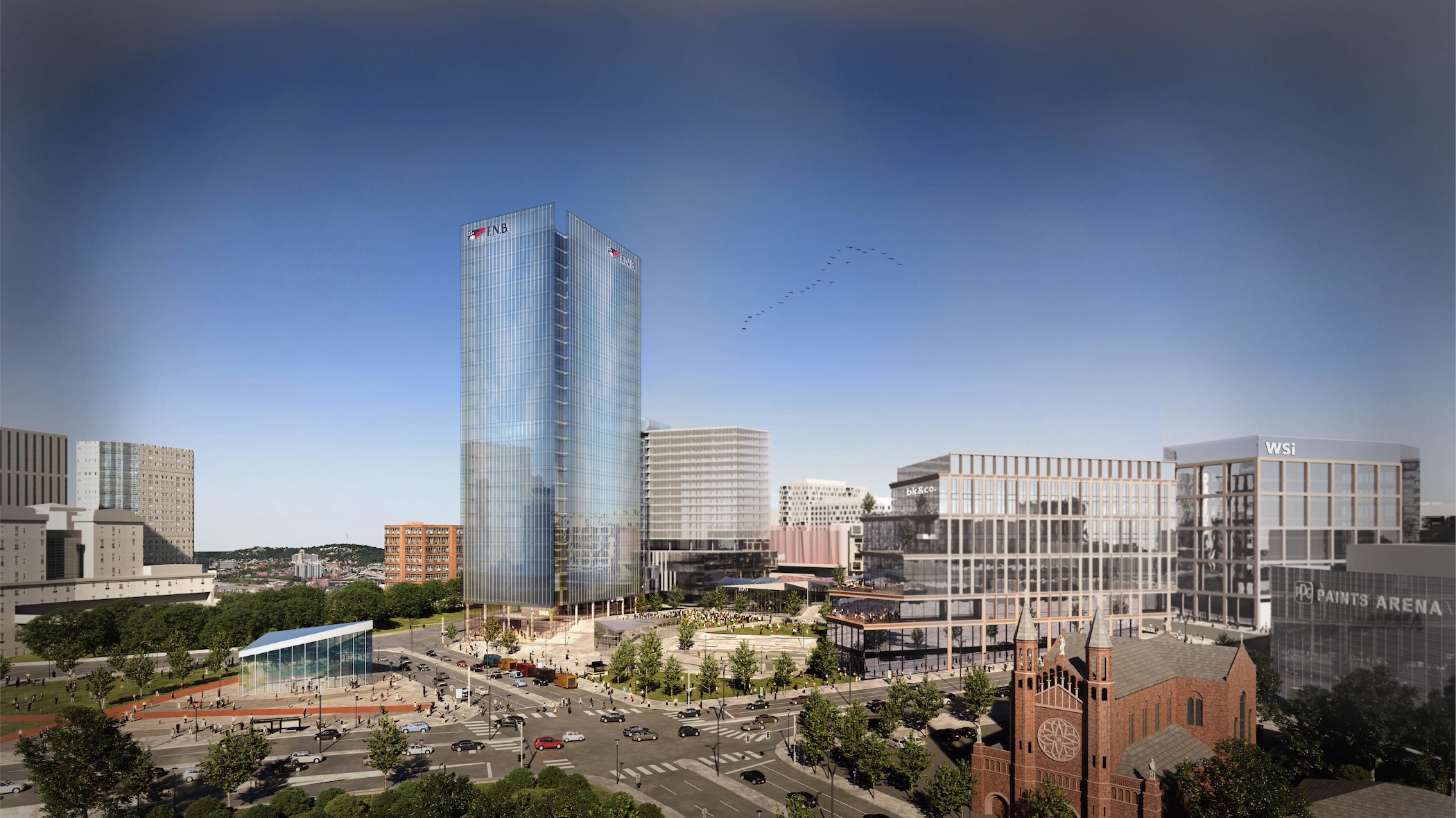 The FNB Financial Center development in downtown Pittsburgh has landed a handful of tenants since it began construction in 2021. (CoStar) 