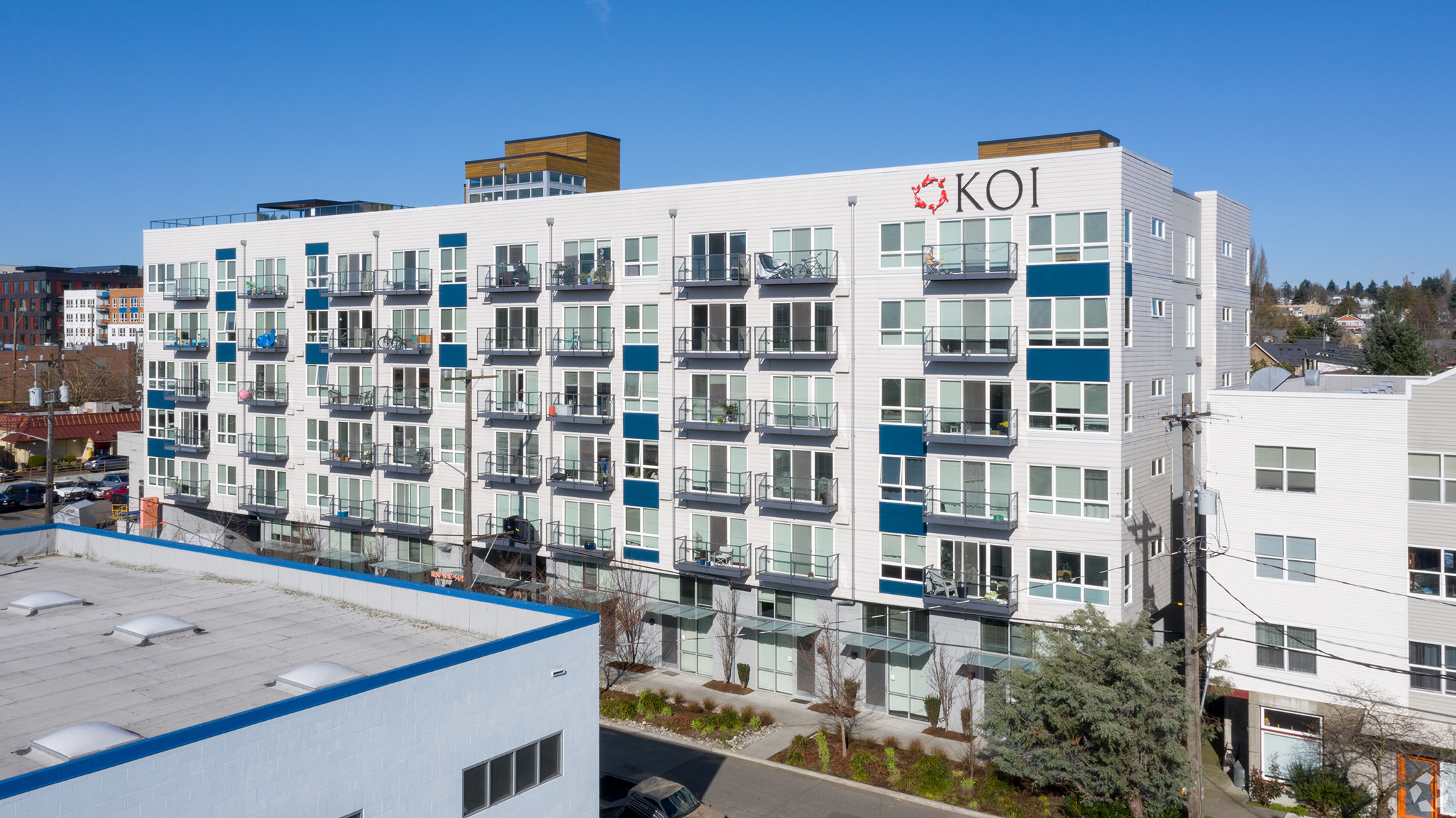 The Koi Apartment on NW Market Street in Seattle, which was built in 2013, is 96% occupied. (CoStar)