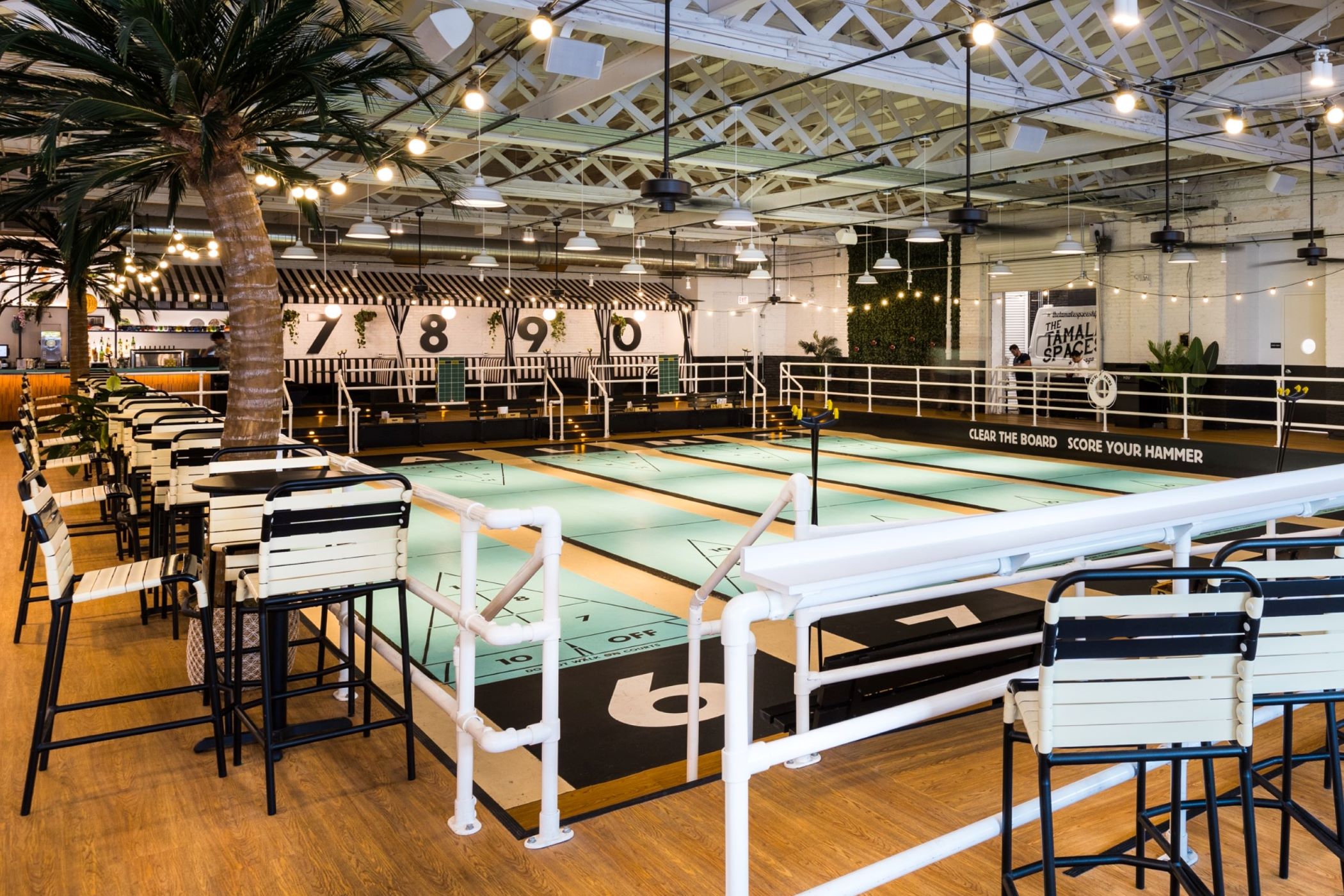 Royal Palms Shuffleboard Club opened in a former warehouse at 1760 N. Milwaukee Ave. in Chicago in 2017. (Royal Palms)