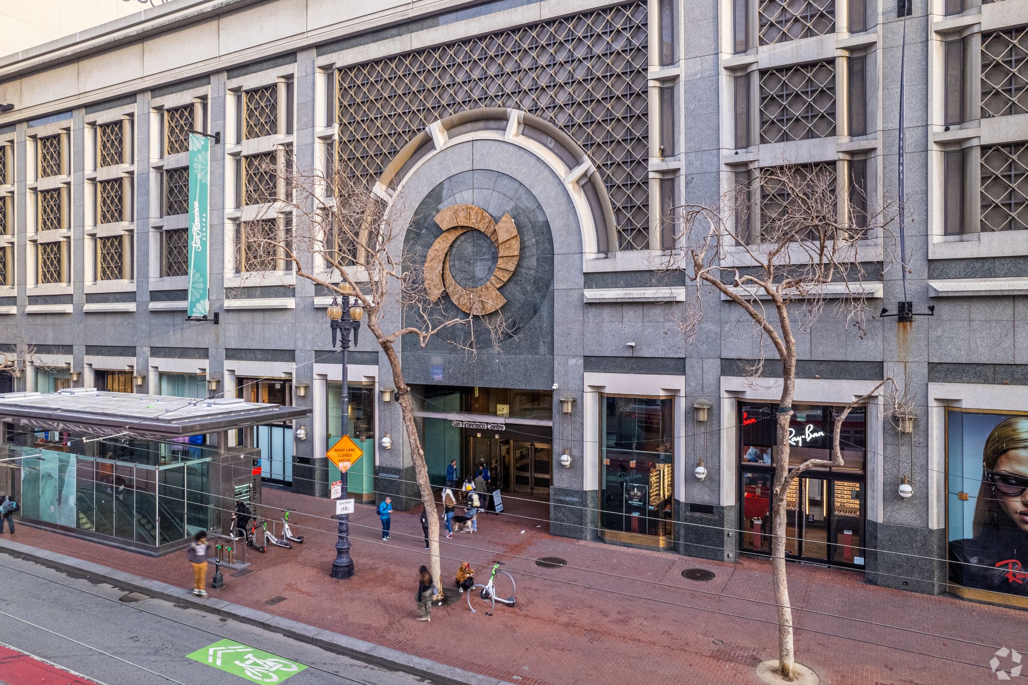 The troubled San Francisco Centre mall was scheduled to be auctioned off in 2024, but the sale has been delayed repeatedly. (CoStar)
