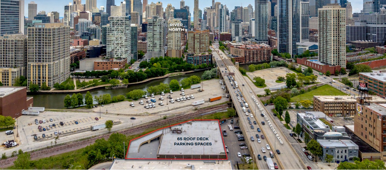 An industrial building along the Freedom Center site, where a $1.7 billion Bally's casino campus is planned near the Chicago River, is for sale. (JLL)