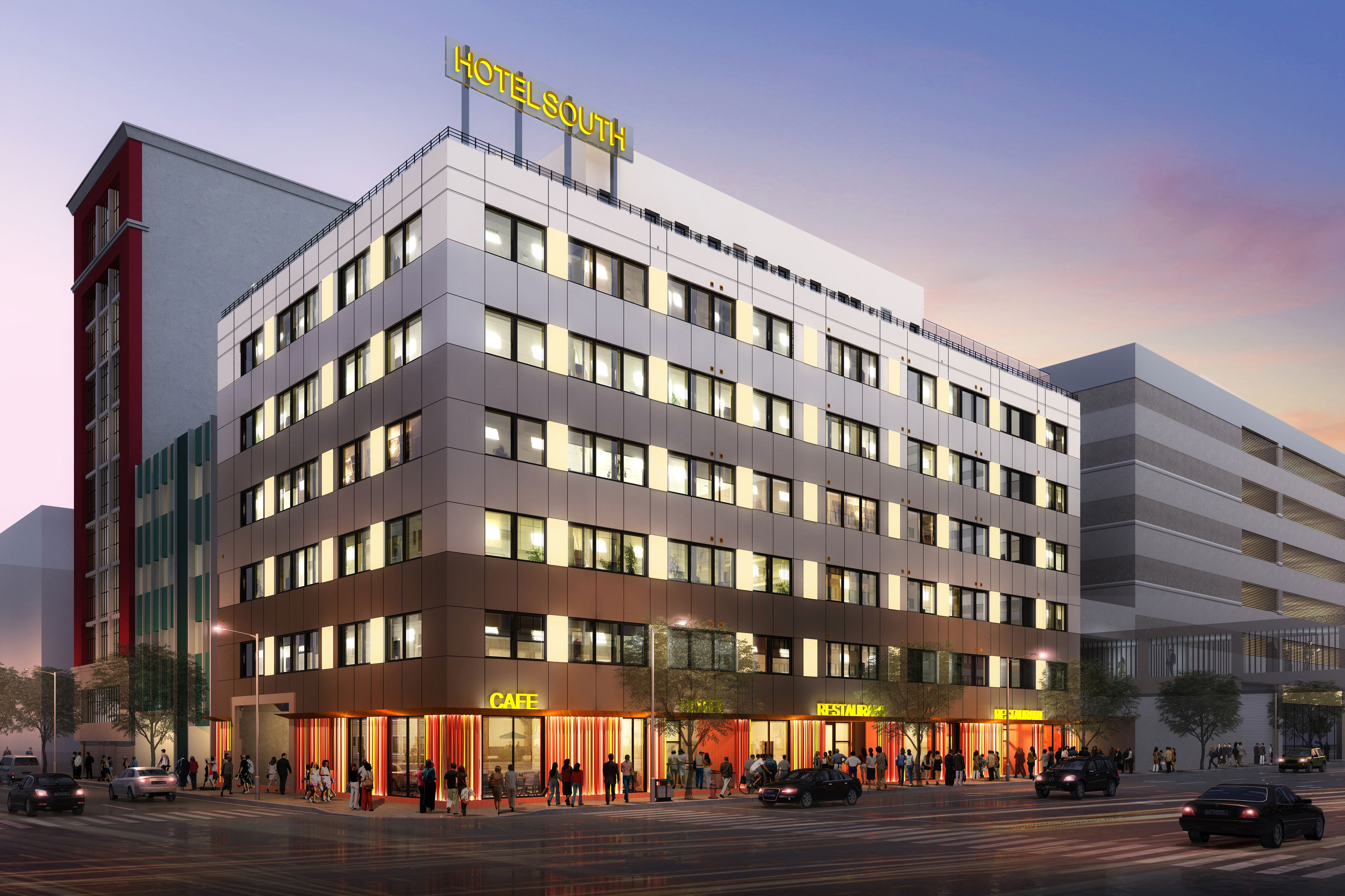 Ennismore is planning to convert a former office building into the Mama Shelter Downtown LA hotel. (KFA Architecture)