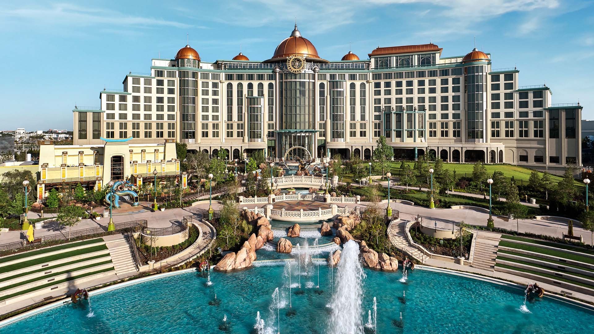 The 500-room Universal Helios Grand Hotel, a Loews Hotel, opened in April overlooking Epic Universe. (Universal)
