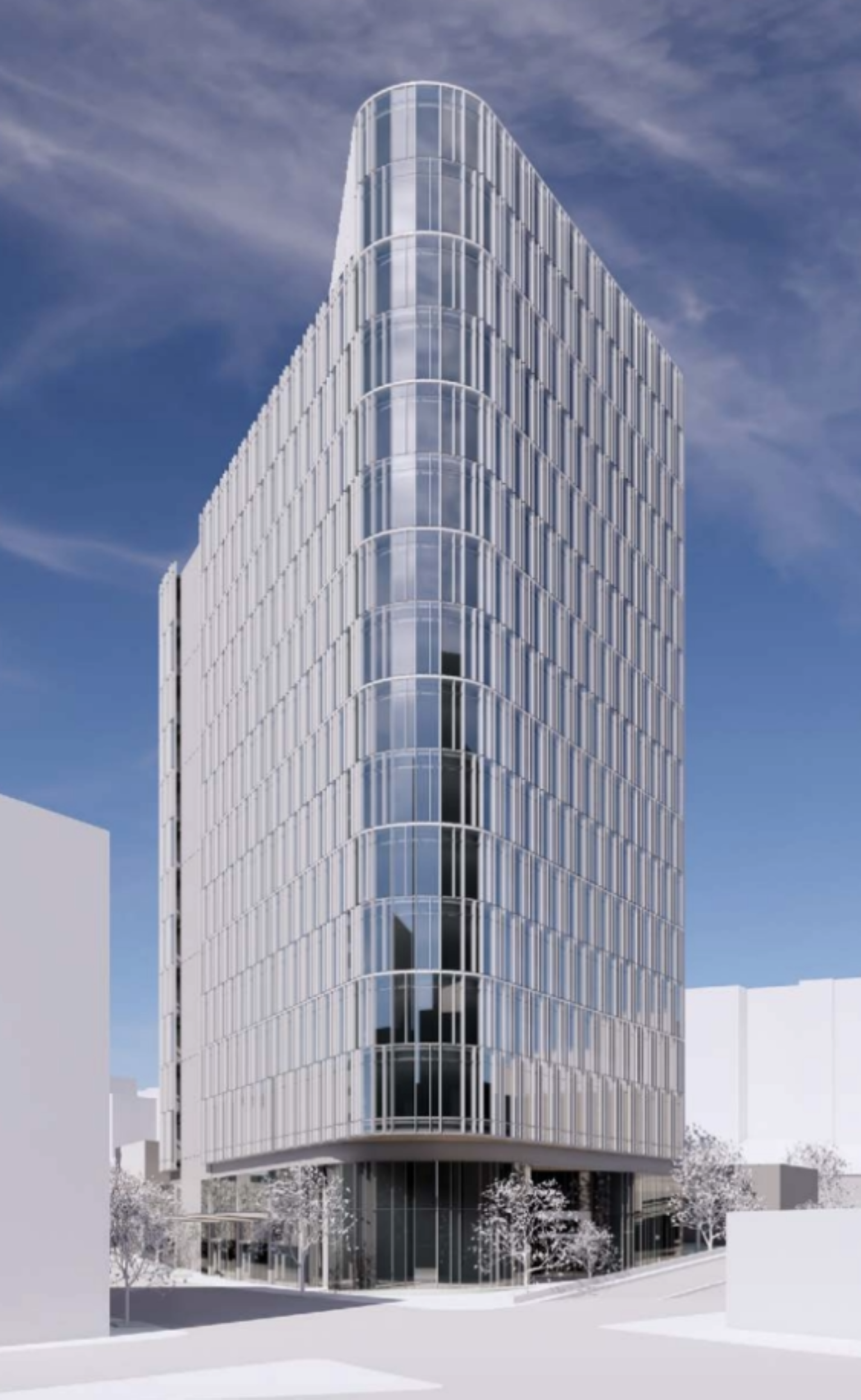 A rendering of Pacific Medical Buildings’ initial plan for a development at 1305 Stewart St. in Seattle. (Perkins & Will)