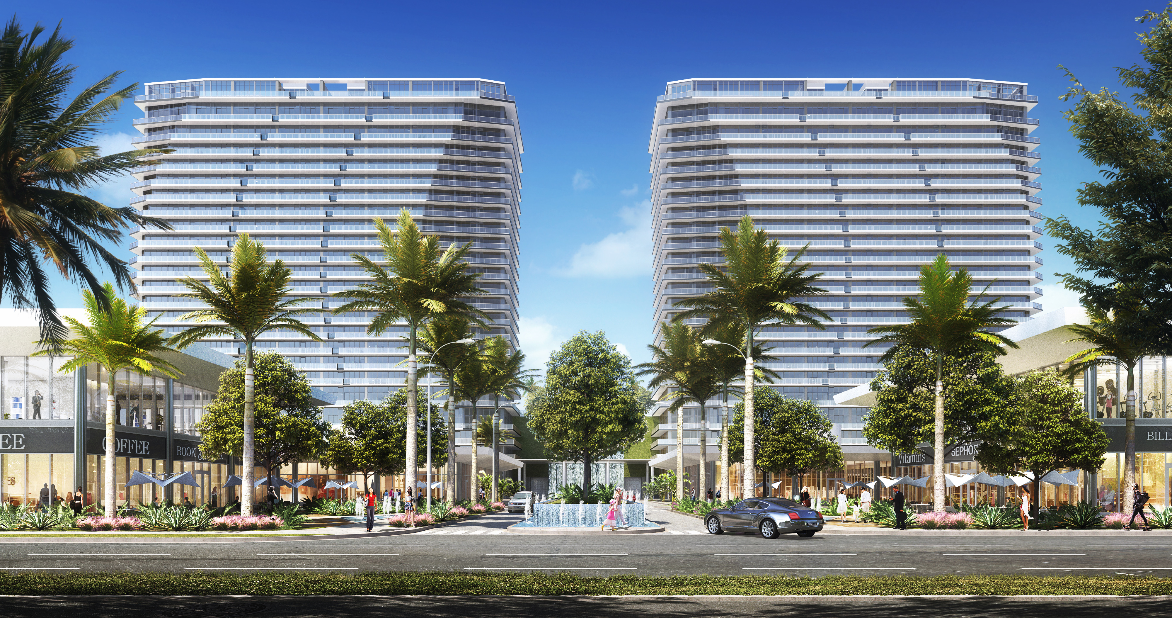 Oasis Hallandale will offer a 10-acre mixed-use district upon completion with high-end shops, dining, office and residential spaces all within walking distance. (Arquitectonica)