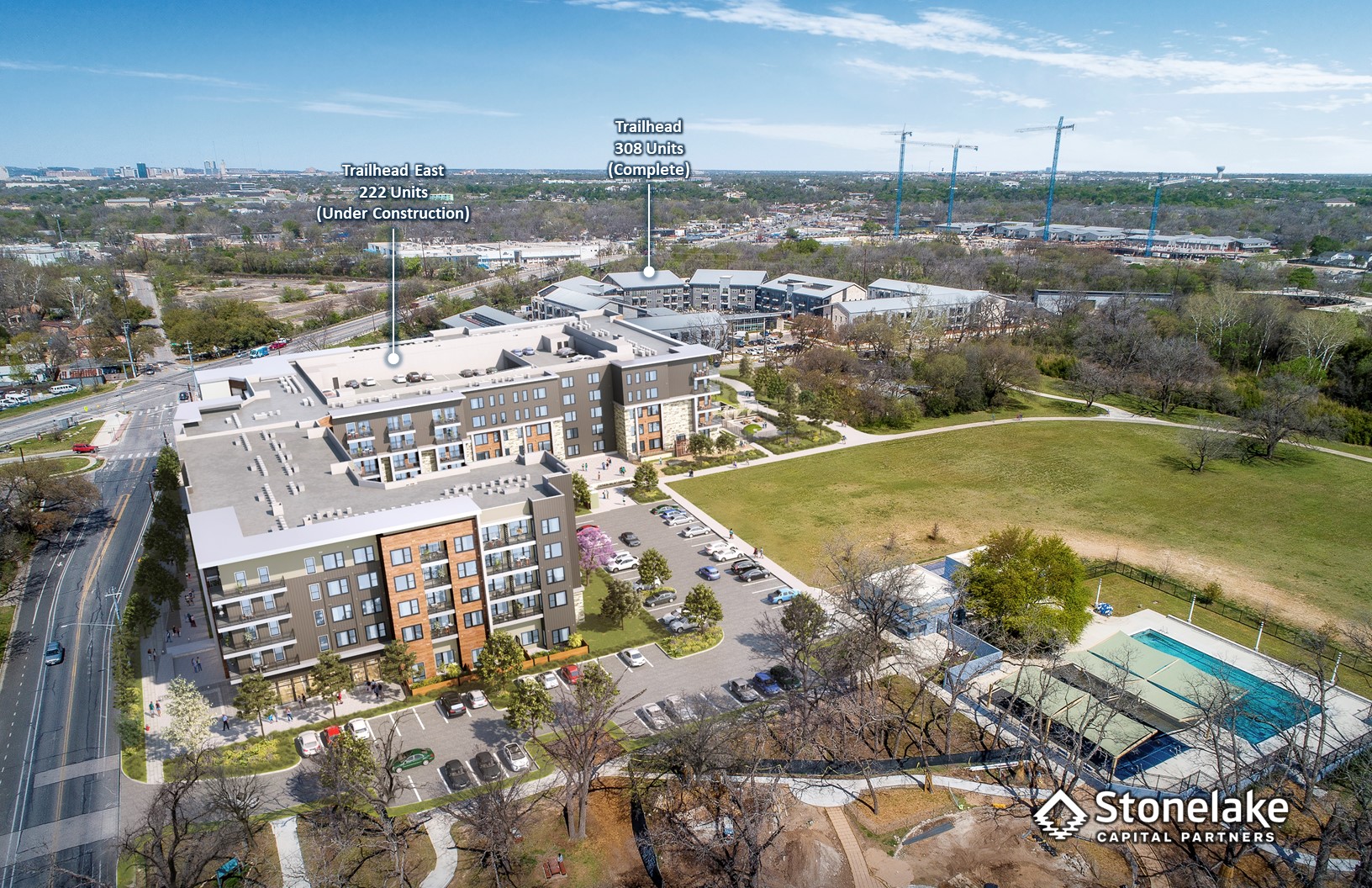 Stonelake Capital Partners announced it will break ground on Trailhead East, a 222-unit apartment complex in East Austin, Texas. (Stonelake Capital Partners)