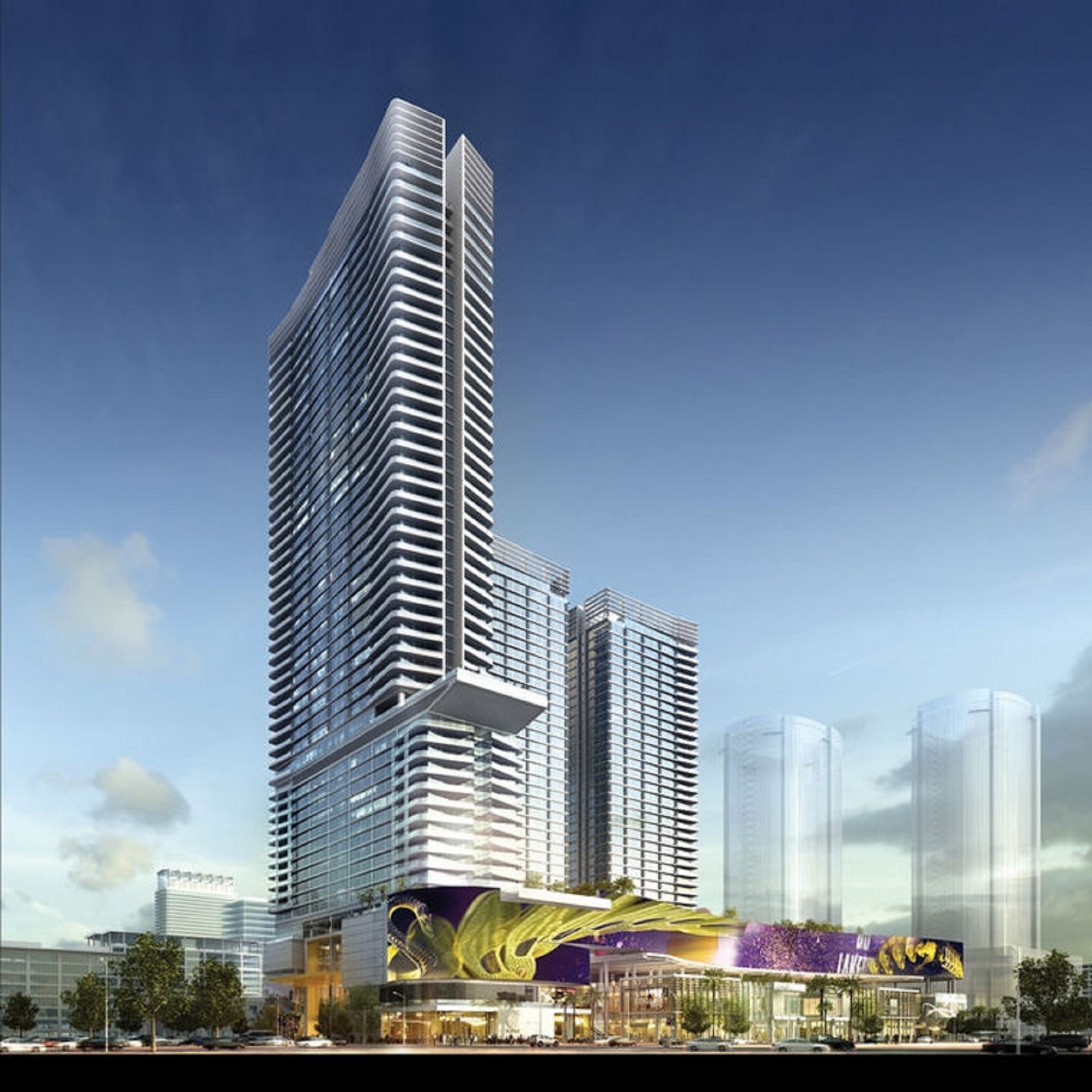 A rendering of Oceanwide Plaza, an unfinished three-tower project in downtown Los Angeles that started construction in 2014. (CoStar) 
