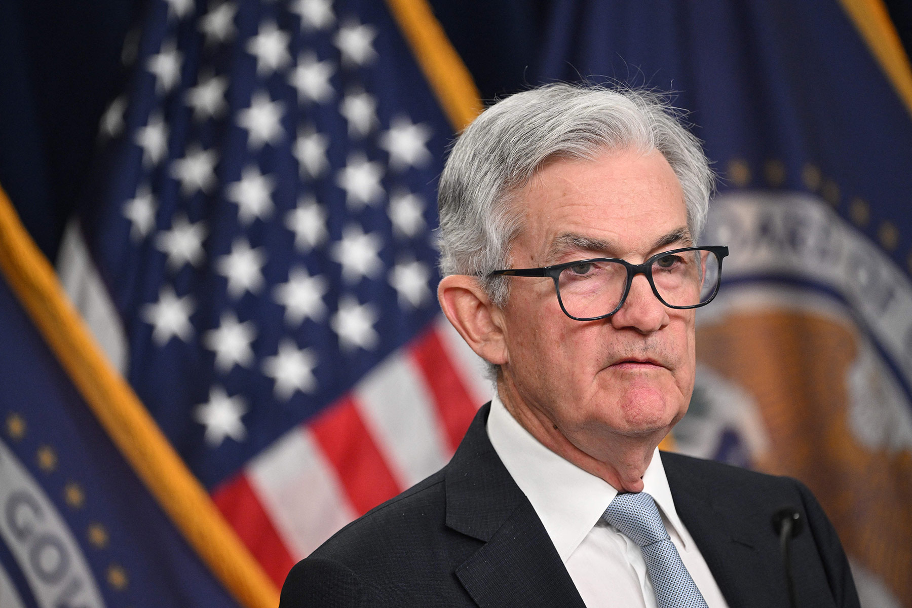 Jerome Powell, chairman of the Federal Reserve, speaks during a news conference after a Federal Open Market Committee meeting in Washington, D.C., on Wednesday. (Getty Images)