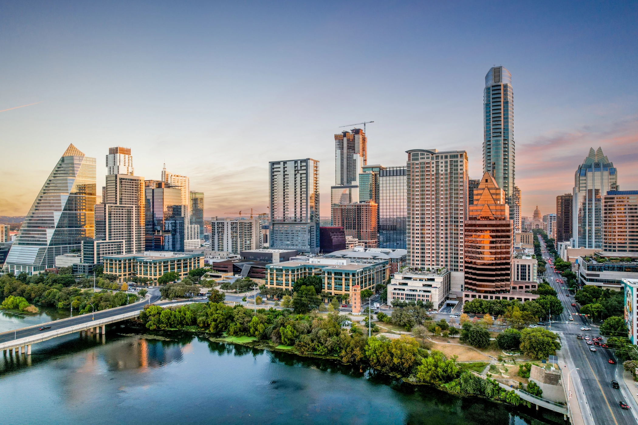 Austin, Texas, led nine other cities for office attendance in a closely watched barometer, in which metro regions averaged at least 50% of pre-pandemic attendance for the first time since March 2020. (Josh Putman/CoStar)