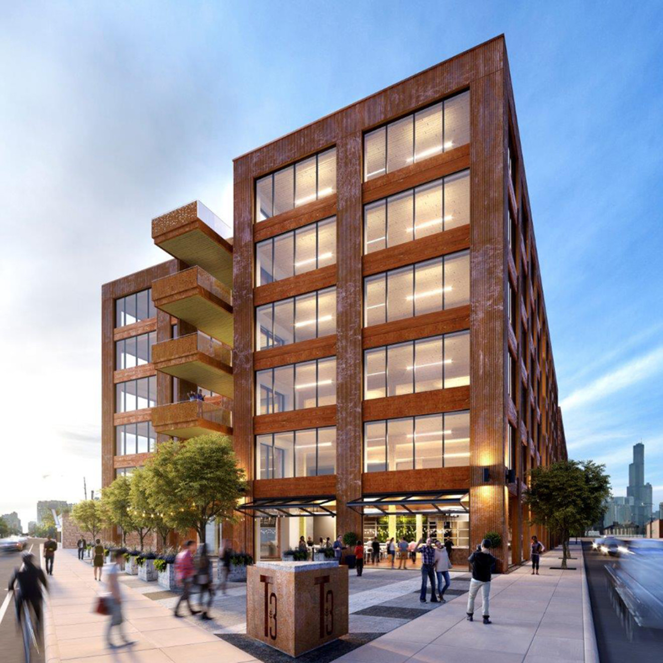 Hines in recent years has planned T3 Goose Island, a mass timber office building, at 1017 W. Division St. on Chicago's Goose Island. (Hines)