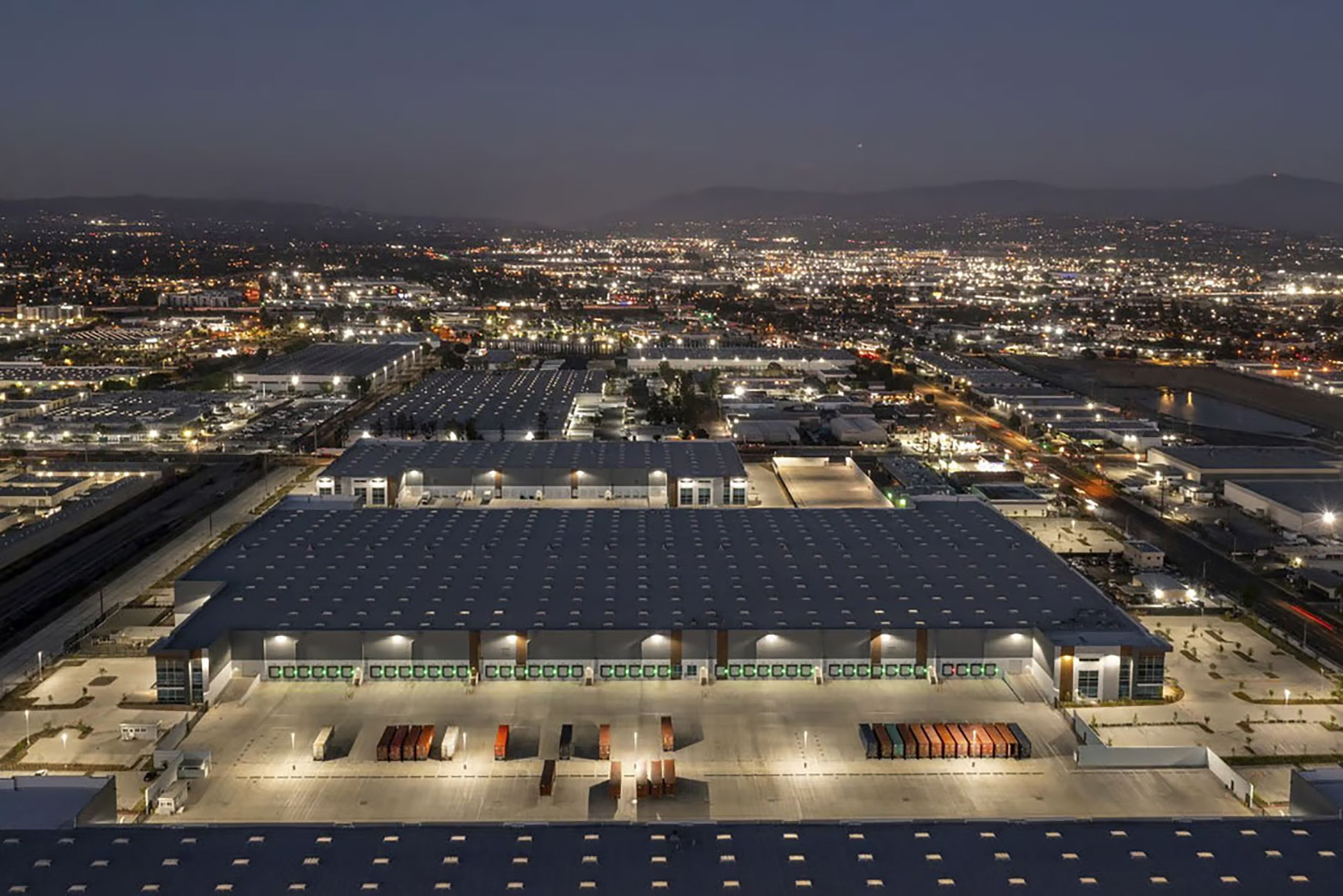 Goodman Logistics Center Fullerton at 2001 E. Orangethorpe Ave. is a new four-building industrial logistics campus totaling over 1.5 million square feet in Fullerton, California. (Goodman Group)