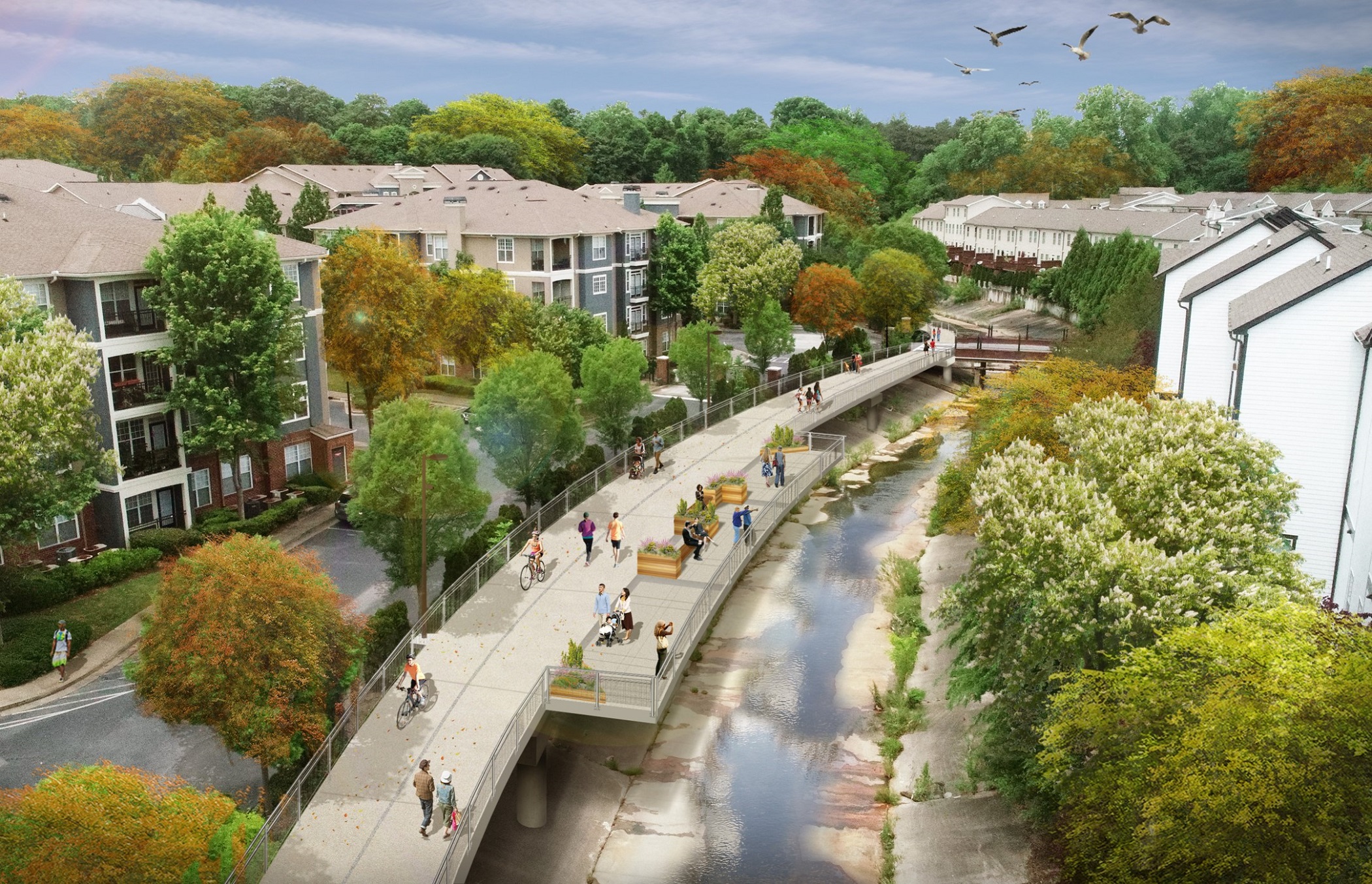 A rendering shows how multifamily housing could be developed along the 22-mile Atlanta Beltline walking and bike path. (Atlanta Beltline Inc.)