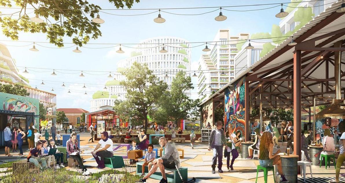 Construction on Google's transit-oriented Downtown West development in San Jose, California, is said to have been paused amid widespread cost-cutting efforts. (Google)