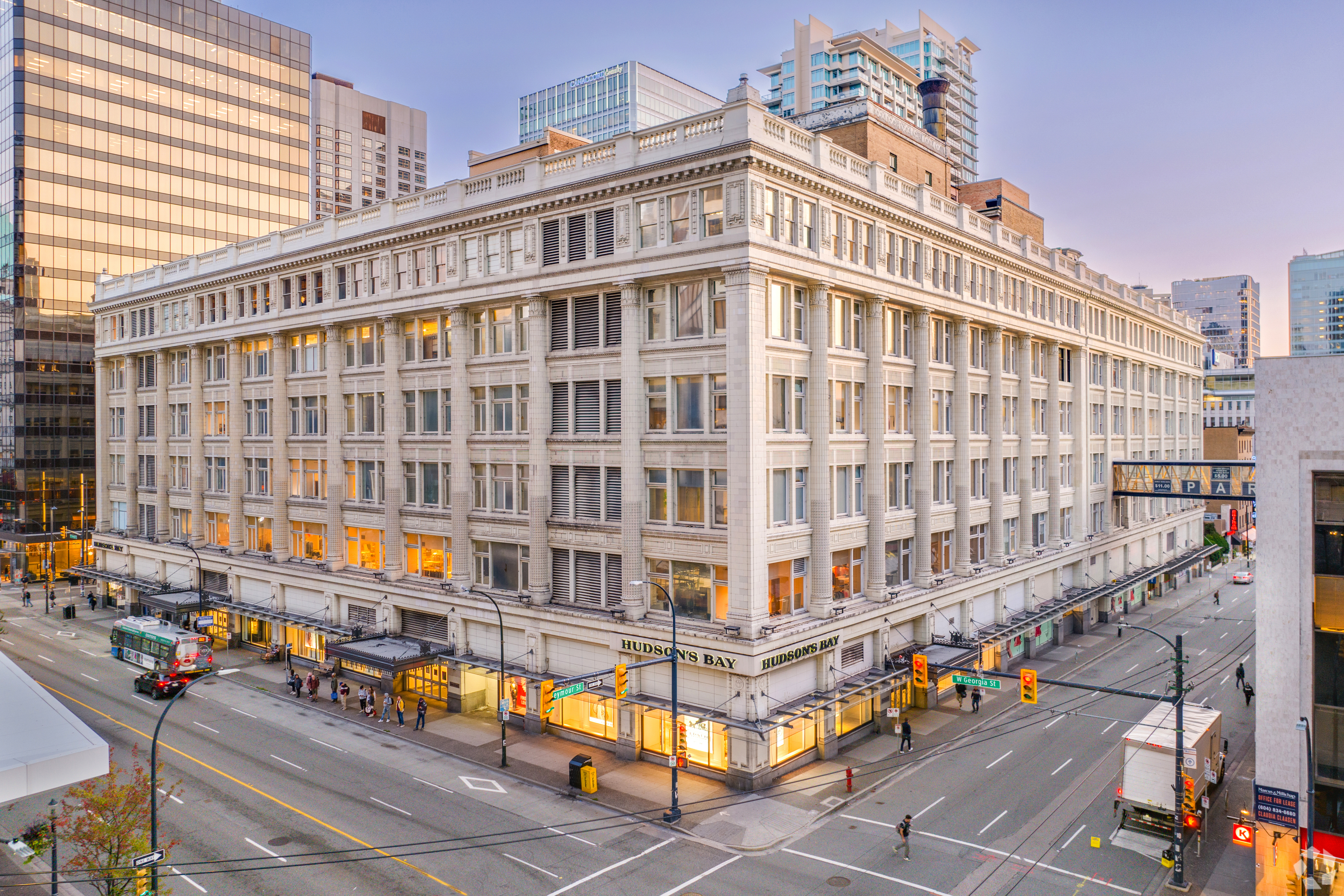 Hudson's Bay owns this retail complex, known as The Hudson's Bay Centre at 660 Granville St in Vancouver. (CoStar)