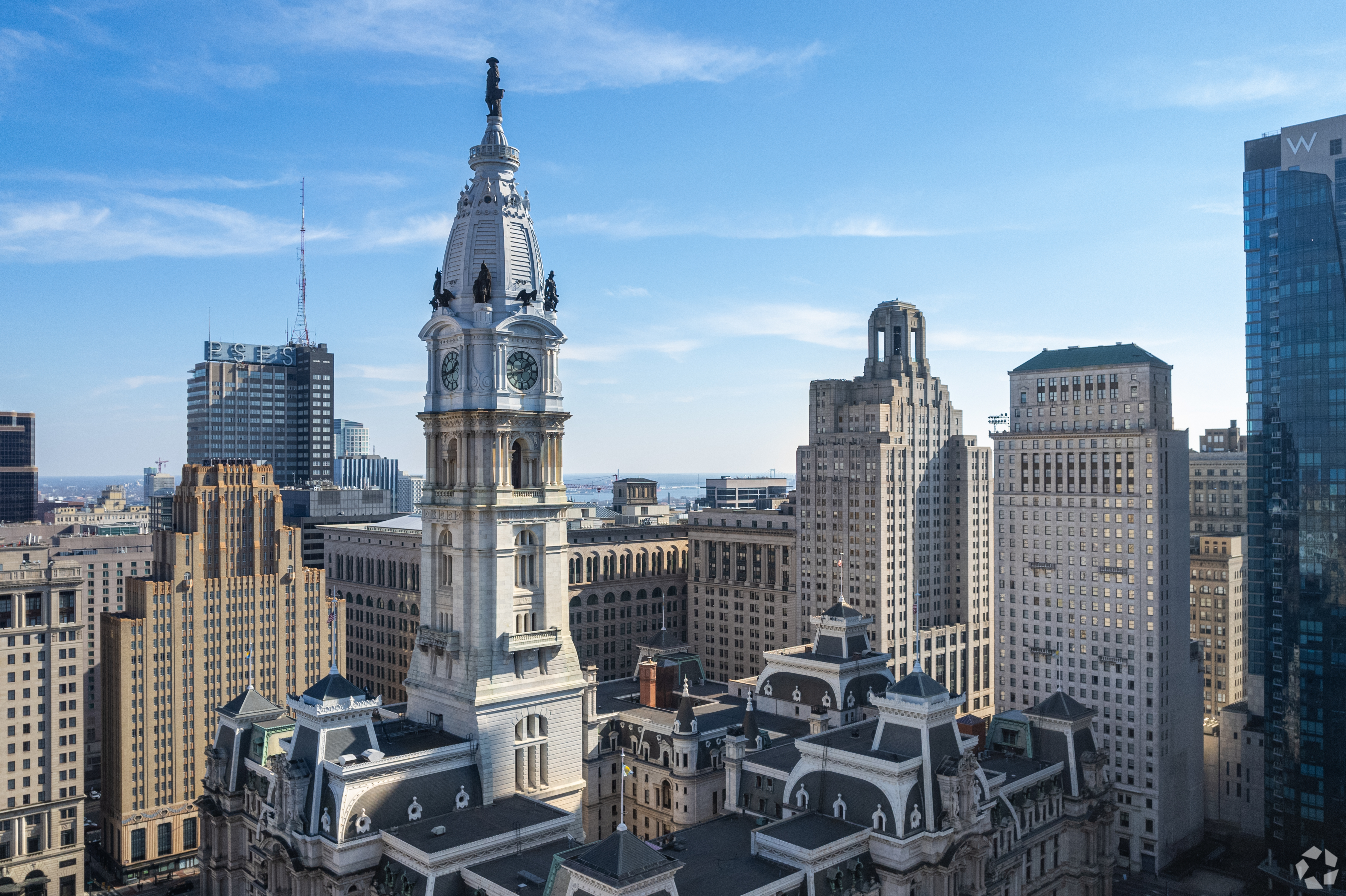 Philadelphia’s downtown district, Center City, includes Market Street West, Market Street East and Independence Hall. (CoStar)