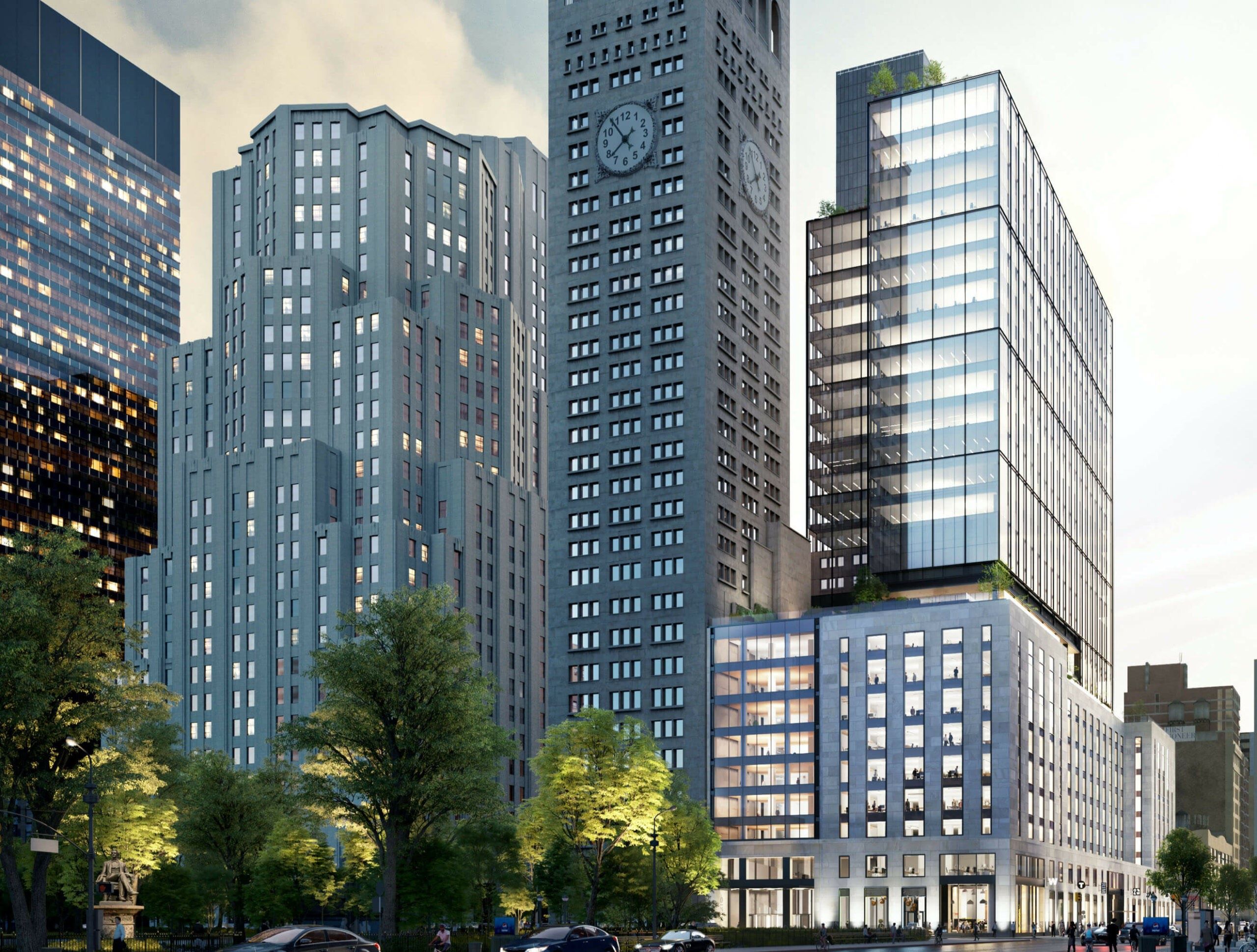 SL Green Realty’s One Madison Avenue development, depicted in a rendering on the right, is 59% leased. (SL Green)