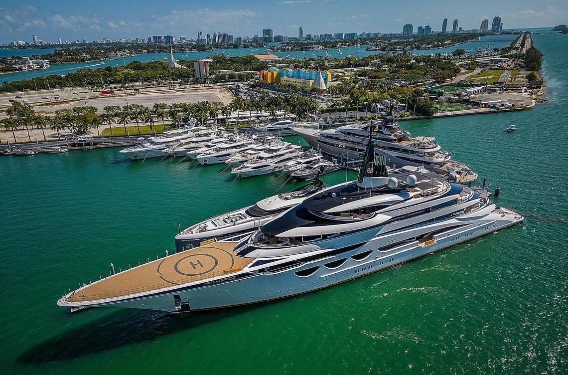 Superyachts, such as this 378-footer docked at Island Gardens Marina in Miami, are typically 80 feet and longer in size. (Bloomberg via Getty Images)