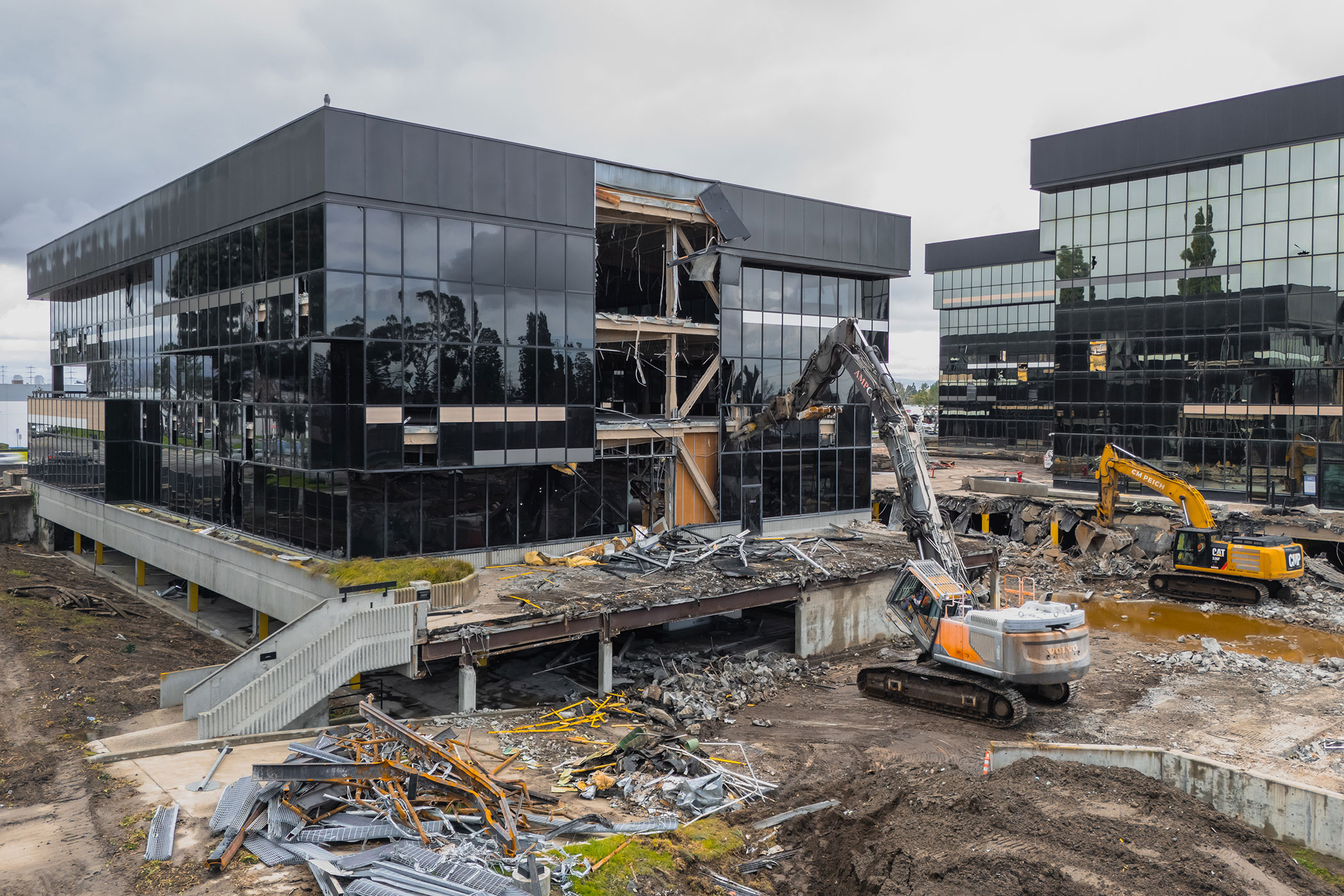 Demolition at 3100 S. Harbor St. began on Feb. 21. (Darren Asay/CoStar)