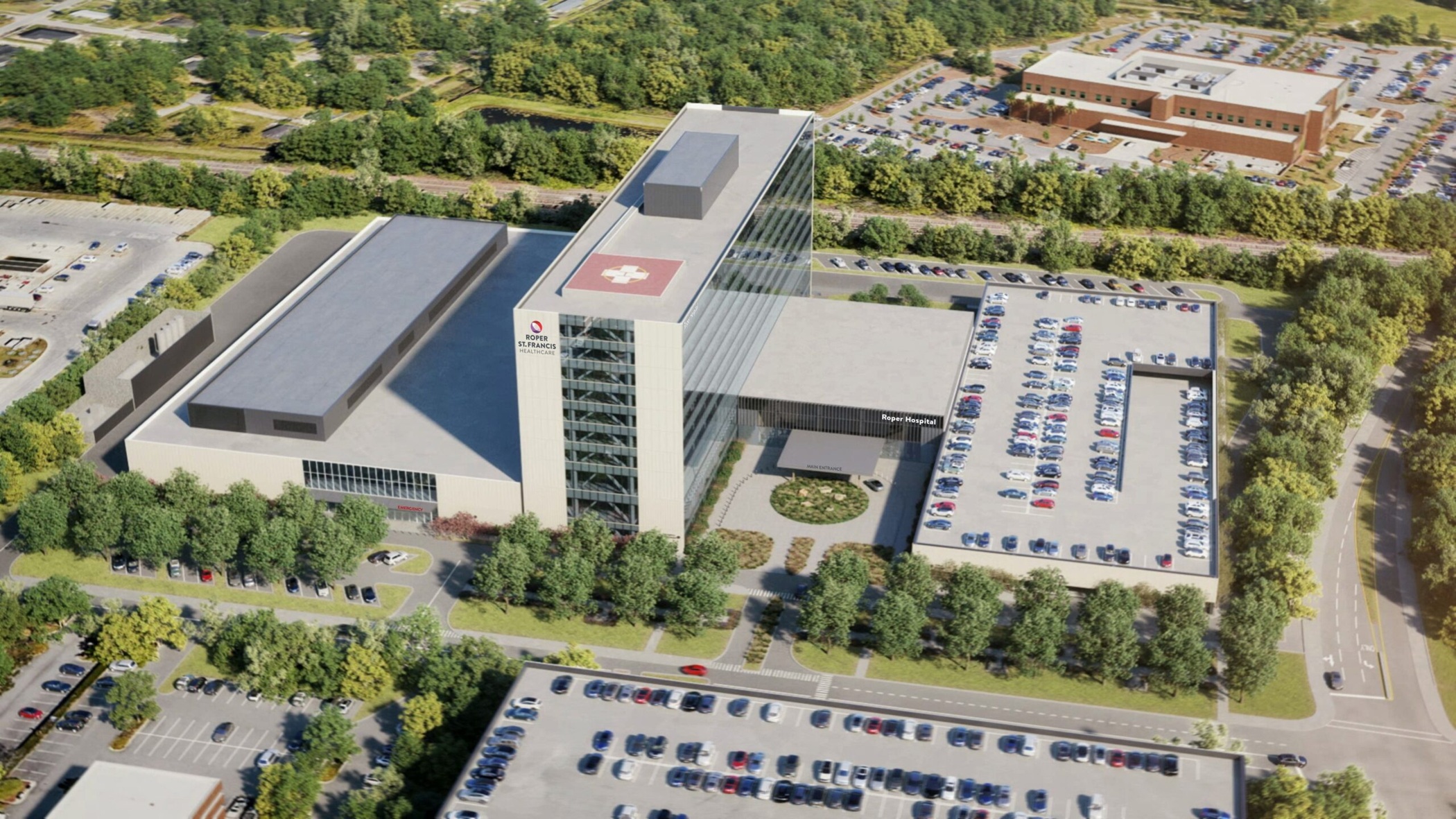 Roper St. Francis Healthcare will move its flagship hospital out of downtown Charleston, South Carolina, when this new hospital in North Charleston opens in 2029. (Roper St. Francis Healthcare)
