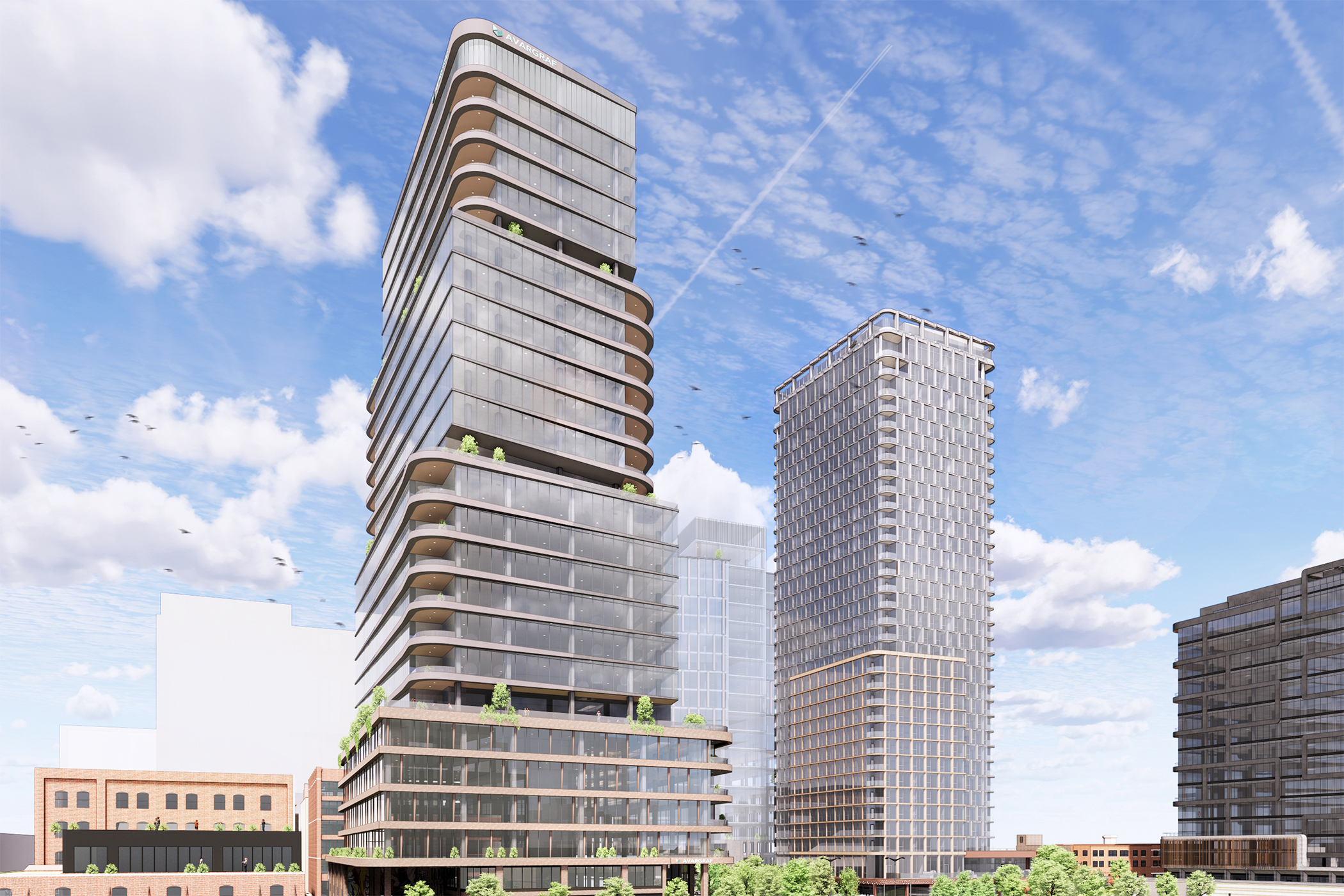 Trammell Crow plans to build an office tower, left, and apartments across the street from each other in Chicago’s Fulton Market. (Trammell Crow)
