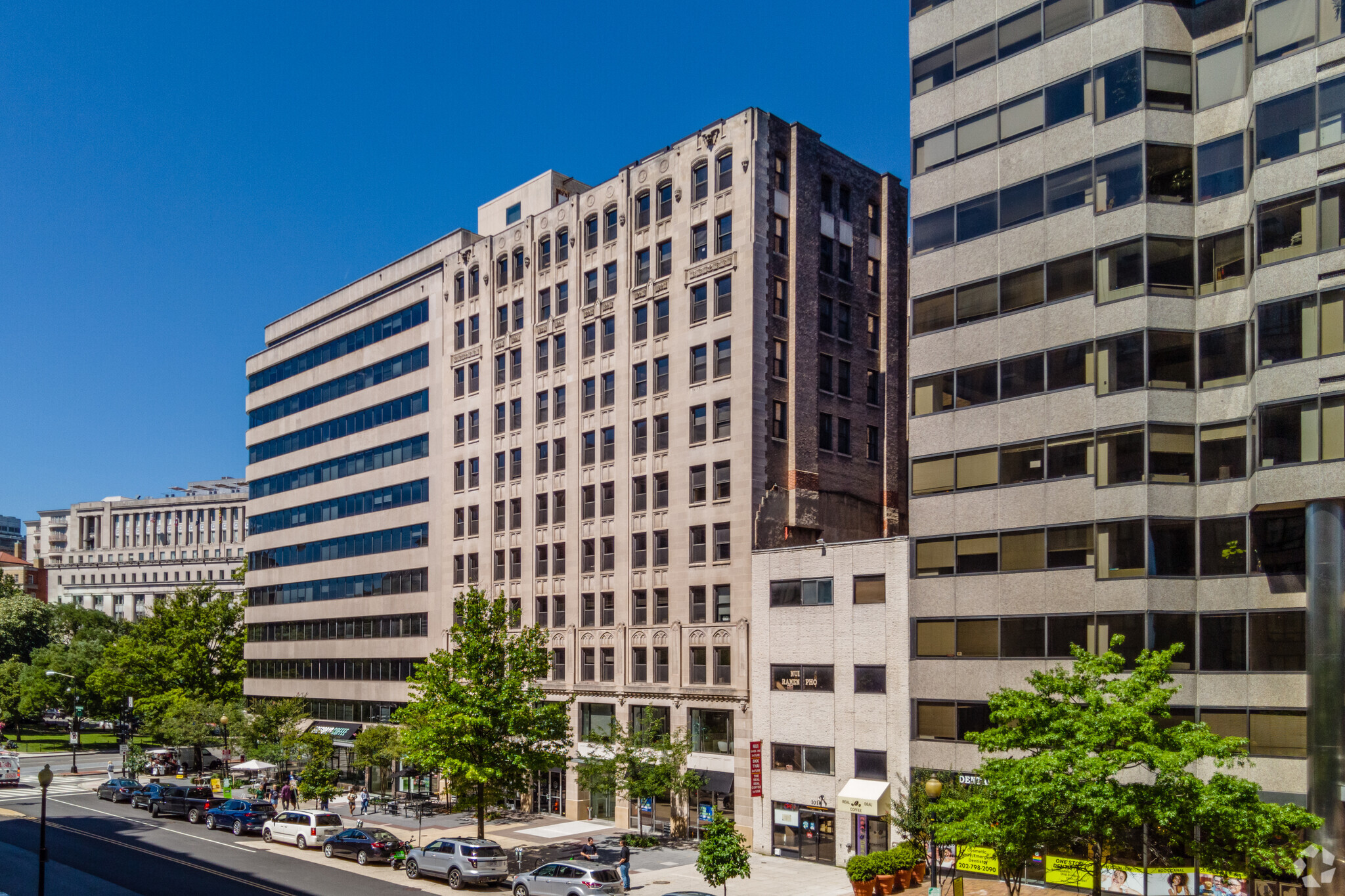 The historic Denrike Building on Vermont Avenue in Washington, D.C., neighbors 1735 K St., which is also slated to be redeveloped into residential use. (CoStar)