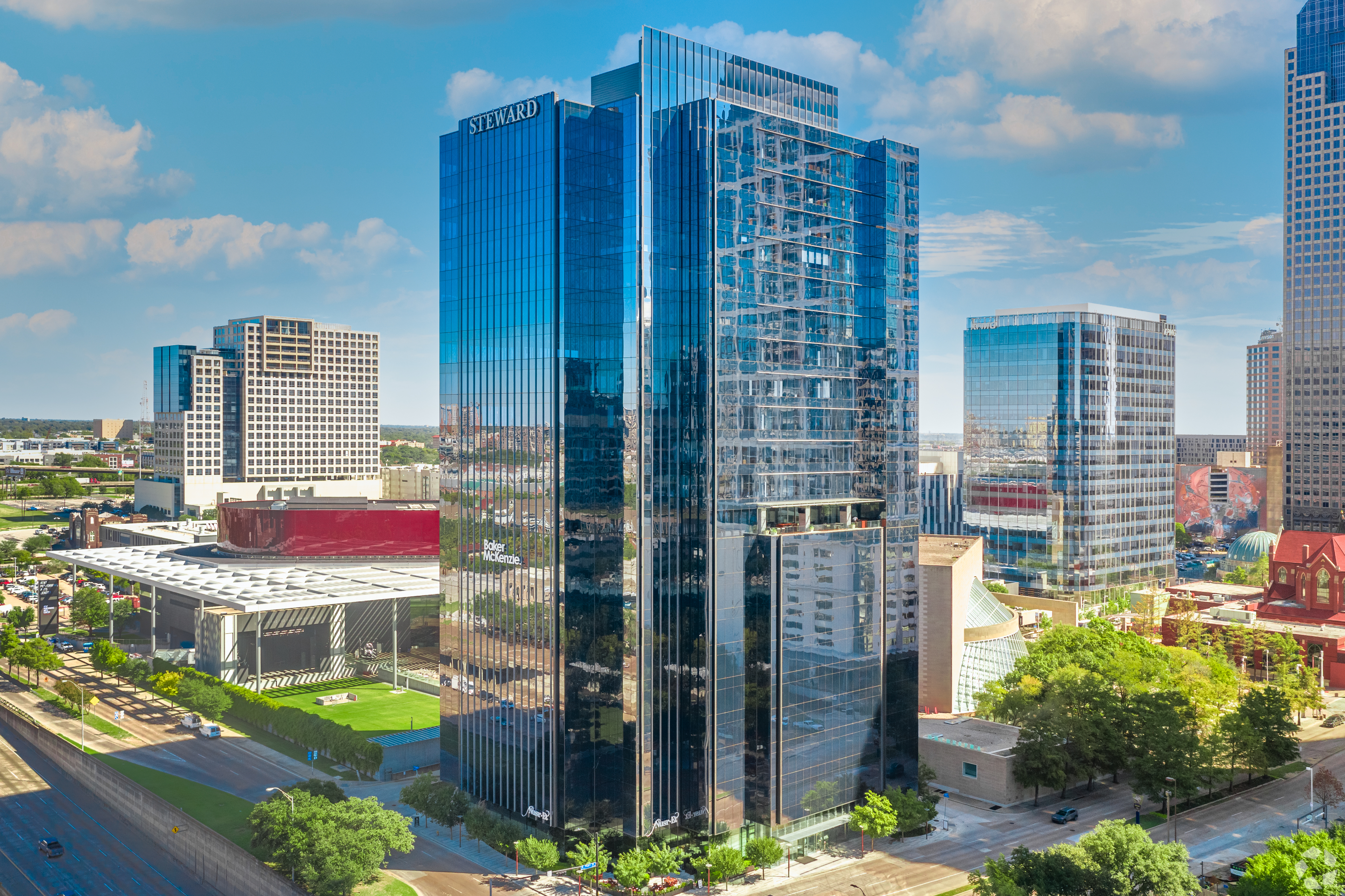 Steward Health Care has its headquarters in this office building at 1900 N. Pearl St. in downtown Dallas. Steward's office space is on the market. (CoStar)