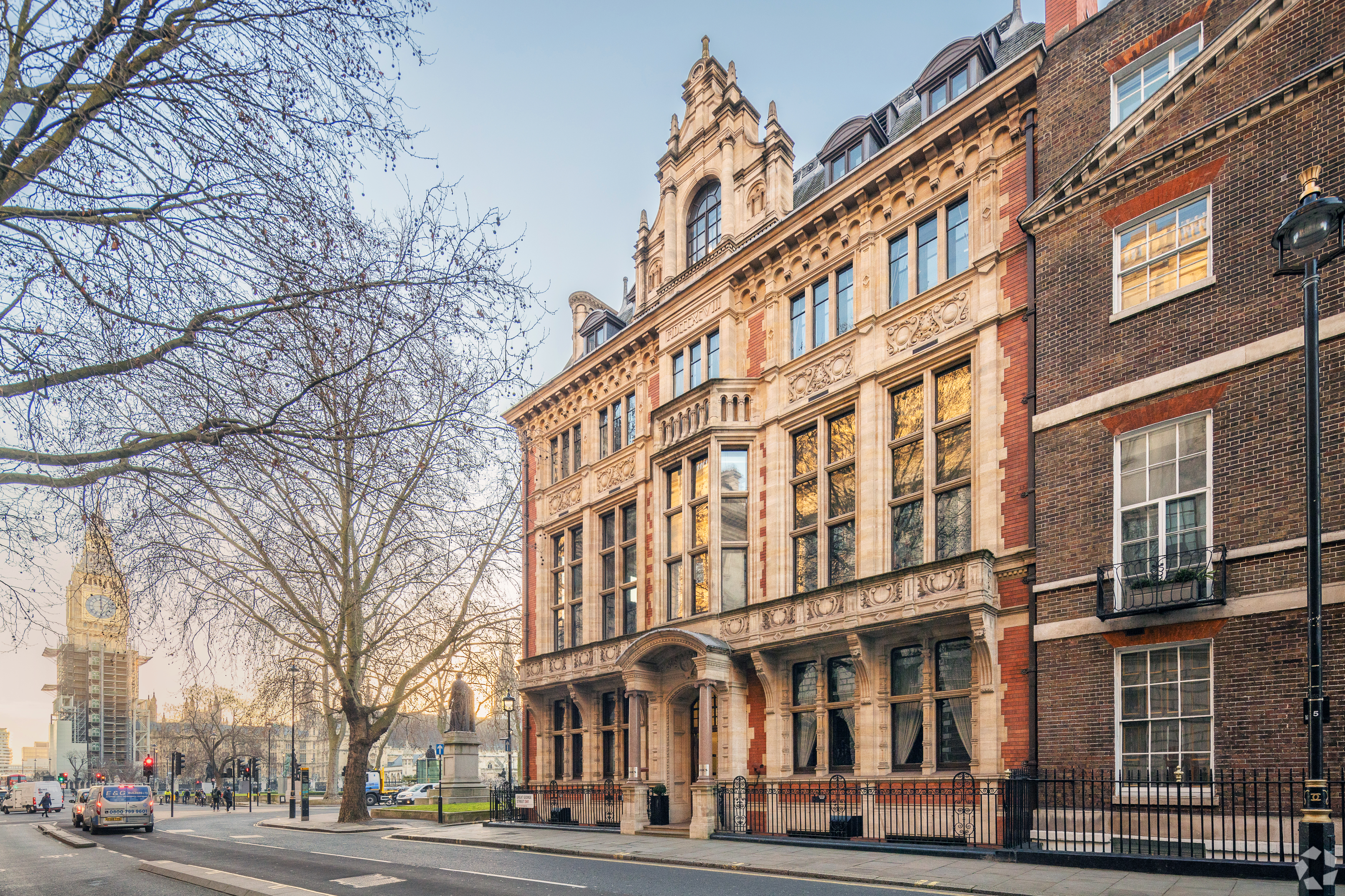 The headquarters of the Royal Institution of Chartered Surveyors at 11-12 Great George Street. (CoStar)