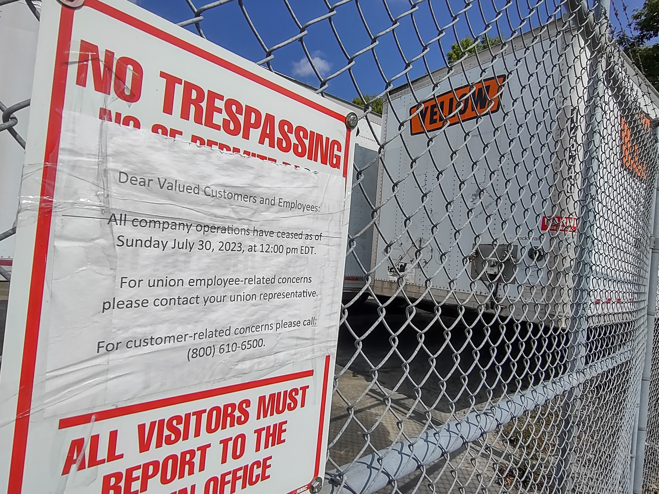 Yellow, the trucking company that ceased operations in July, has repaid a $700 million loan with interest to the U.S. Treasury Department. (Andy Peters/CoStar News)