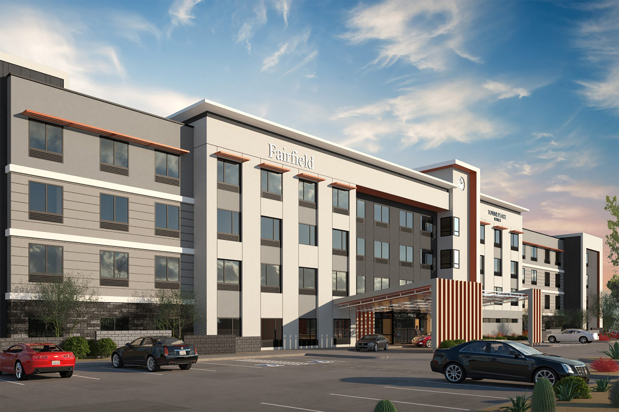 The Fairfield Inn and TownePlace Suites at Tempe Market Station is slated to open in October 2023. (EKN Development)