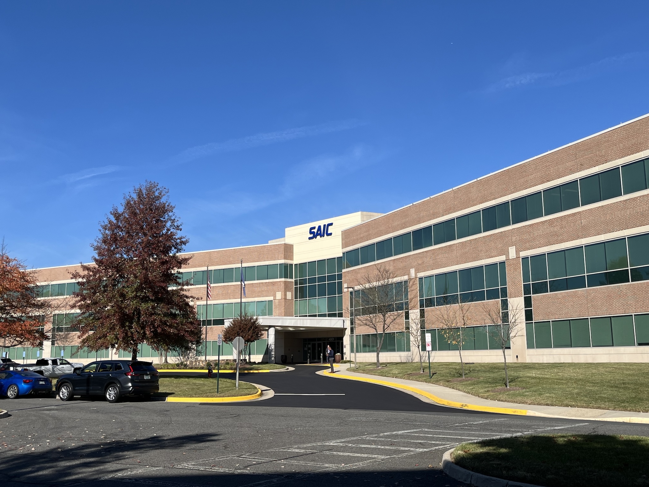 Technology contractor SAIC's hub at 4801 Stonecroft Blvd. in the Washington, D.C., suburbs is one of the company's largest offices. (Drawbridge Realty) 