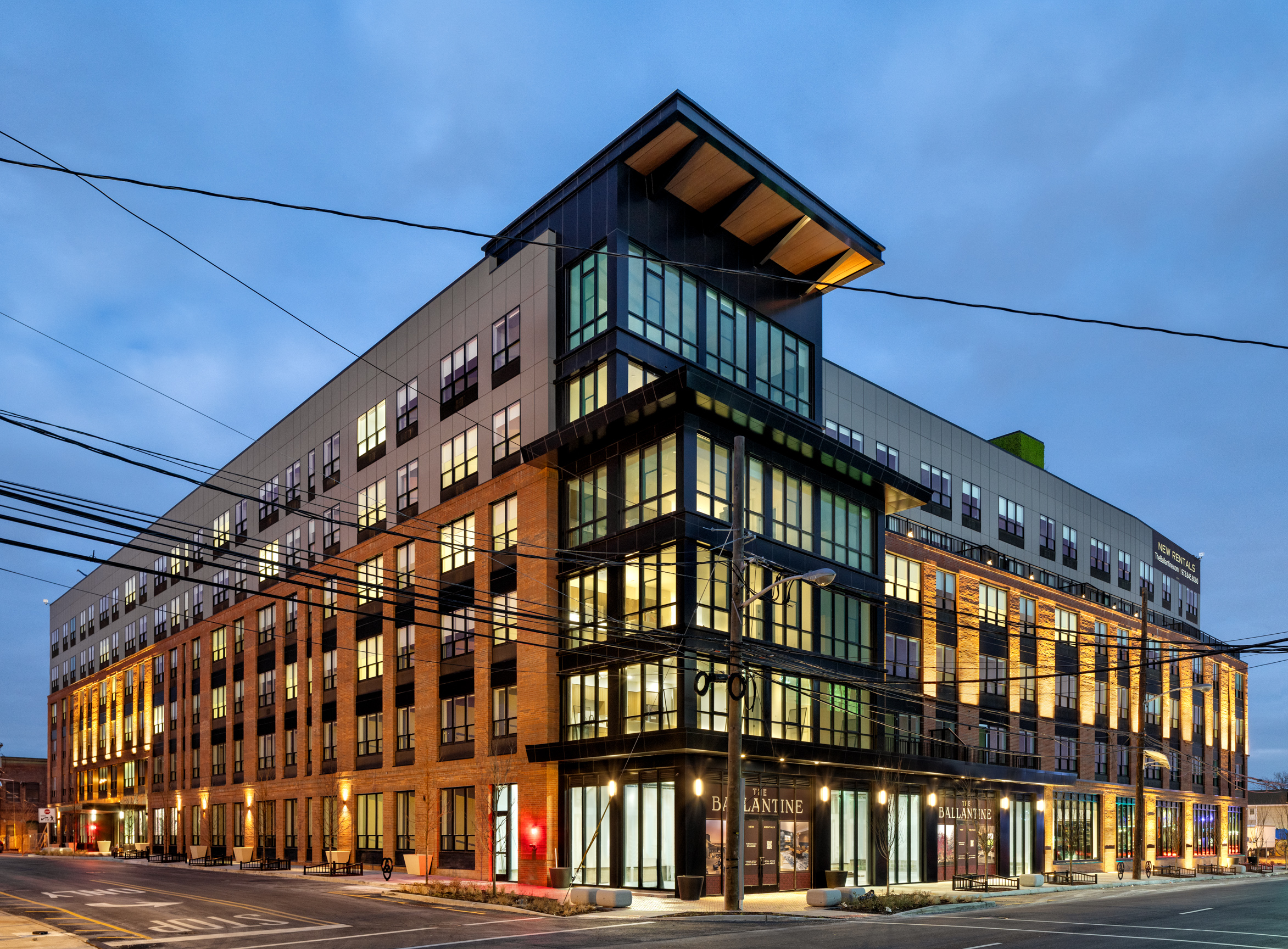 The Ballantine apartment complex incorporates tributes to the Ballantine Brewery’s history in its design. (Shorewood Real Estate Group)