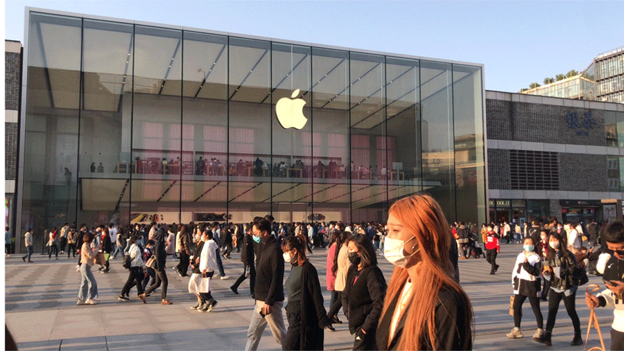 Apple reopened all its China stores a month after shutting them during the coronavirus outbreak there. (Getty Images)