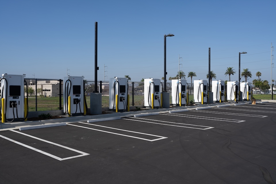 Terrawatt locates charging stations near industrial facilities where distribution firms can juice up their green fleets. This unit in Inglewood is 3 miles from Los Angeles International Airport. (Terrawatt)