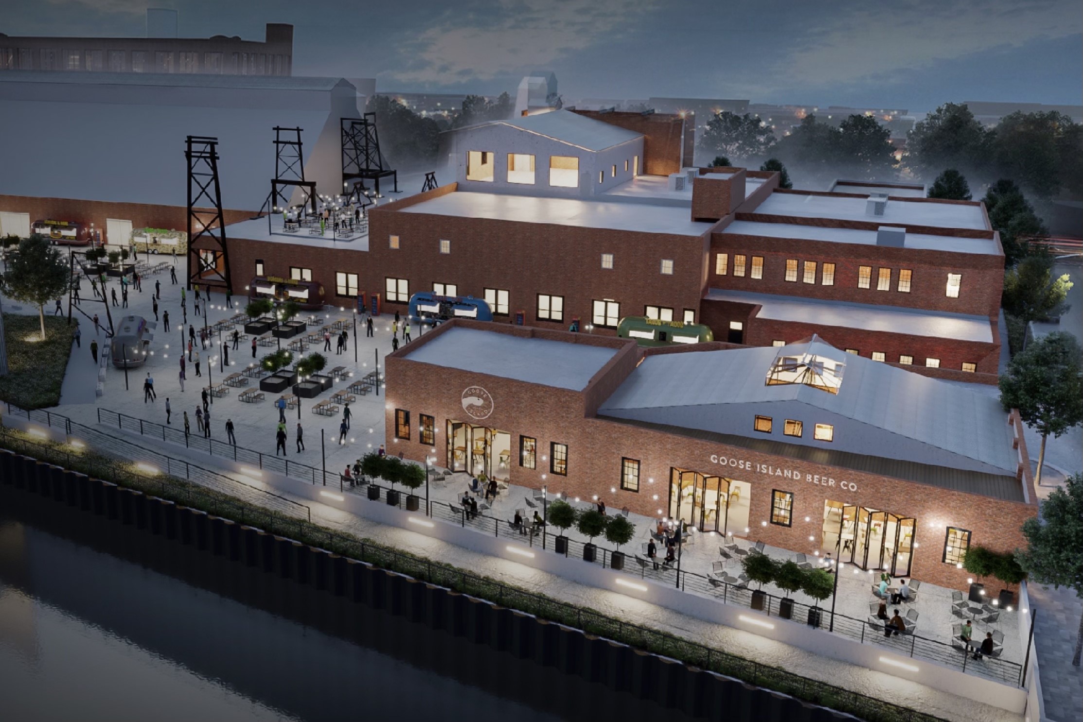 Goose Island Beer Co. is planning a brewery along the Chicago River as part of the redevelopment of a former Morton Salt warehouse facility. (Goose Island Beer Co.)