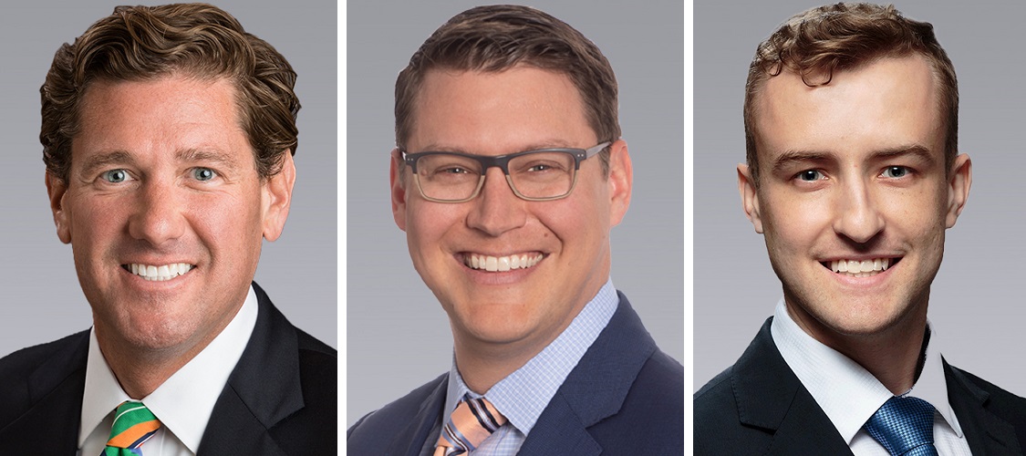 The retail investment sales team of, from left to right, Brad Peterson, Whitaker Leonhardt and Michael Brewster has been involved in $750 million in transaction volume since January 2021. (Colliers)