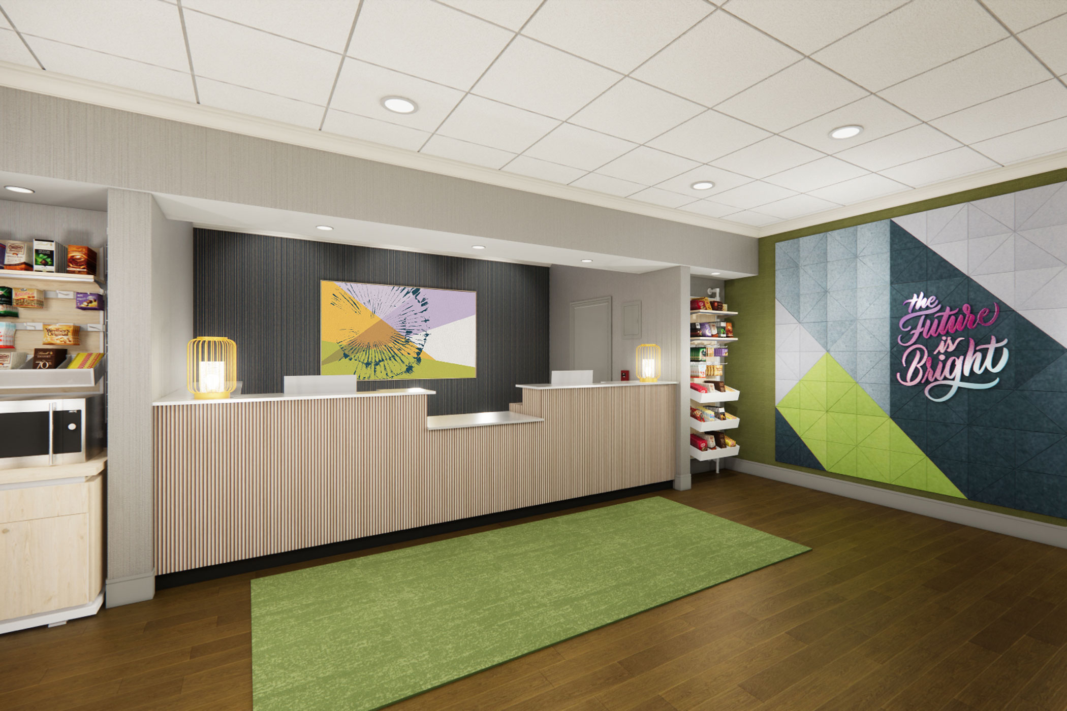 Pictured above is a rendering of a front desk at Hilton's newest brand — Spark by Hilton. (Hilton)
